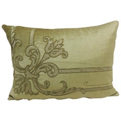 Used Silk Velvet Olive Green Applique Decorative Bolster Pillow