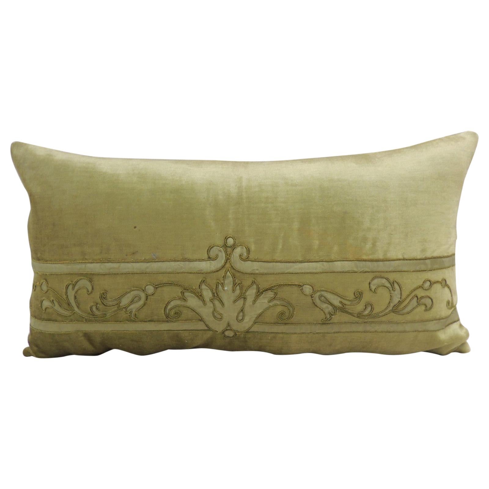 Antique Burnt Orange Silk Velvet Applique Long Bolster Decorative