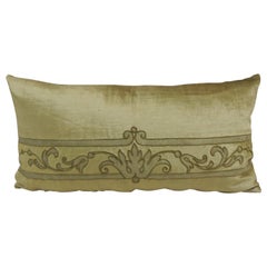 Antique Silk Velvet Olive Green Applique Decorative Long Bolster Pillow