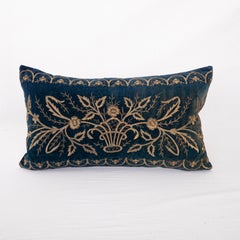 Antique Silk Velvet Ottoman Blue Sarma Pillow Cover, L 19th Century