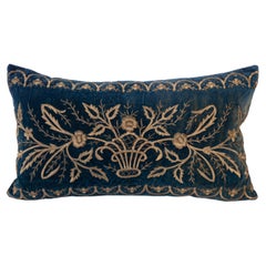 Antique Silk Velvet Ottoman Blue Sarma Pillow Cover, L 19th Century