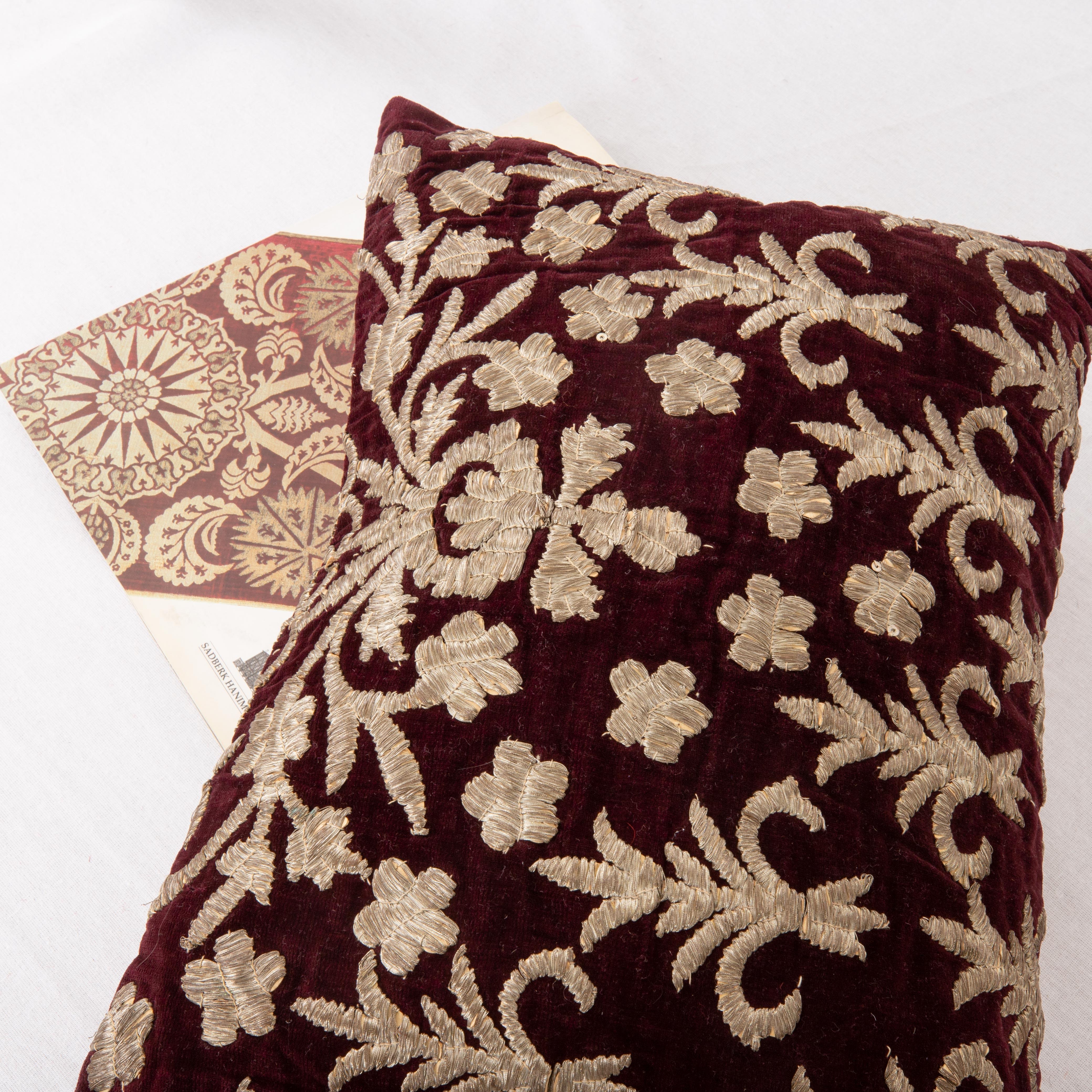 Embroidered Antique Silk Velvet Ottoman Sarma Pillow Cover, L 19th C. / E 20th Century