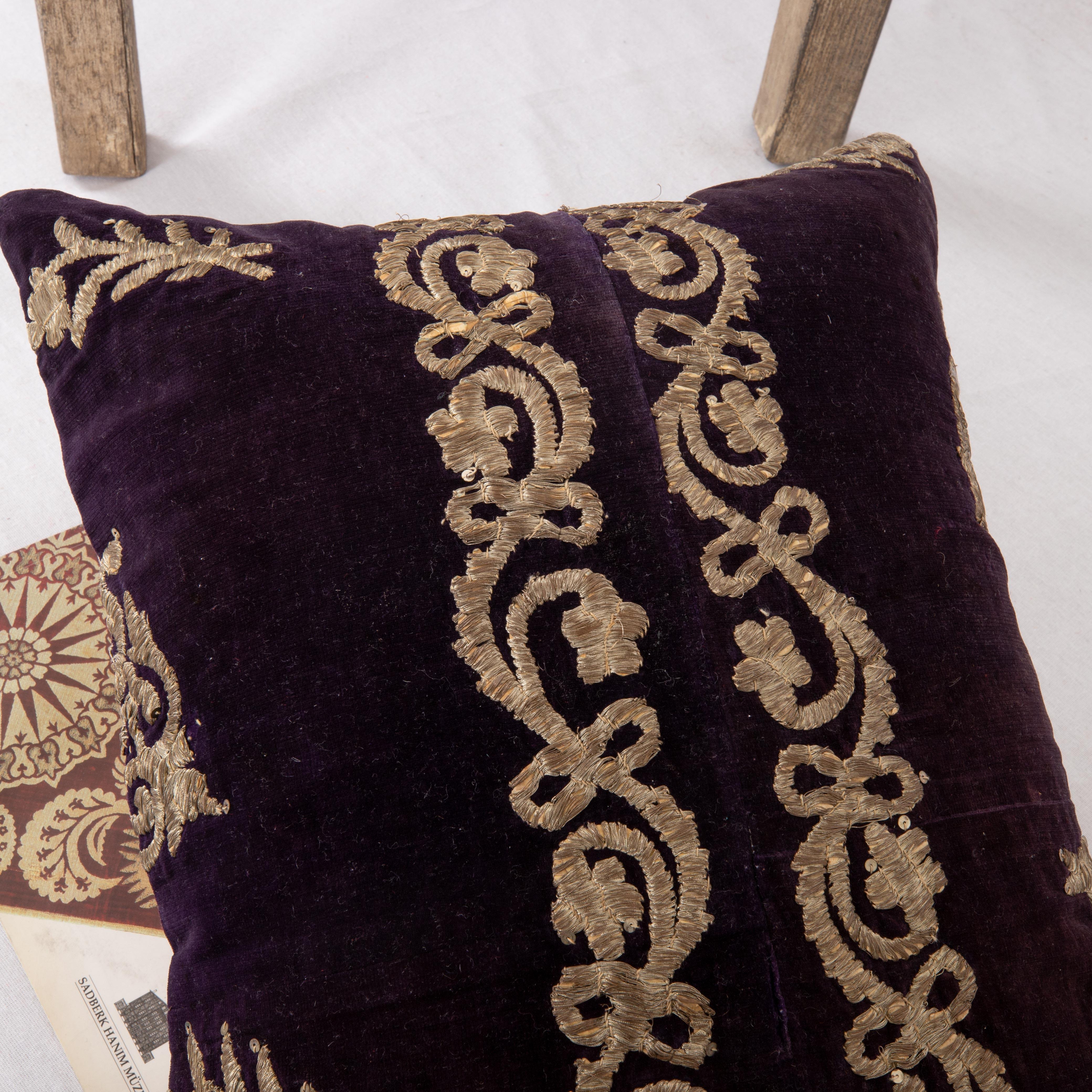 Embroidered Antique Silk Velvet Ottoman Sarma Pillow Cover, L 19th Century/ E 20th Century For Sale