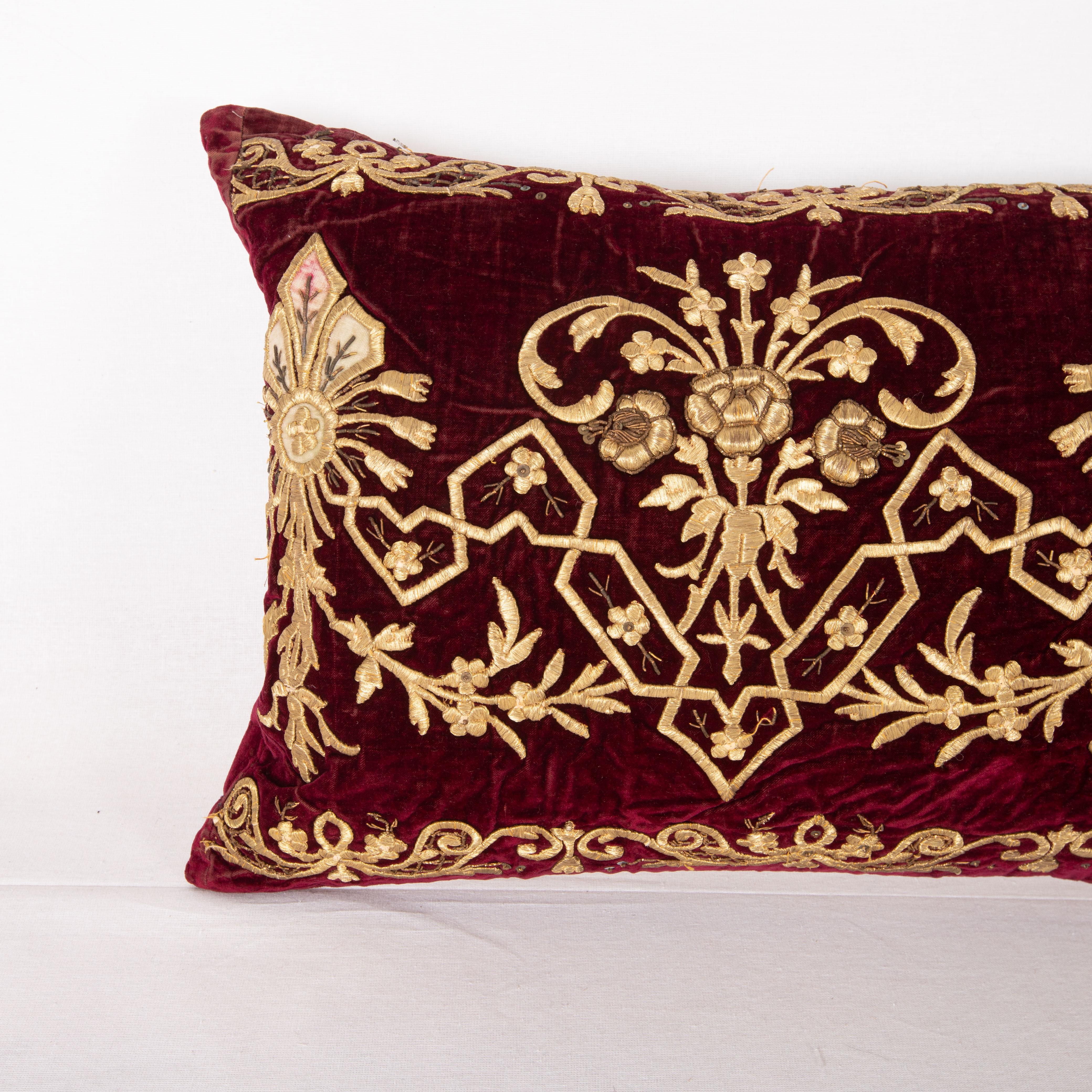 Turkish Antique Silk Velvet Ottoman Sarma Pillow Cover, L 19th C.