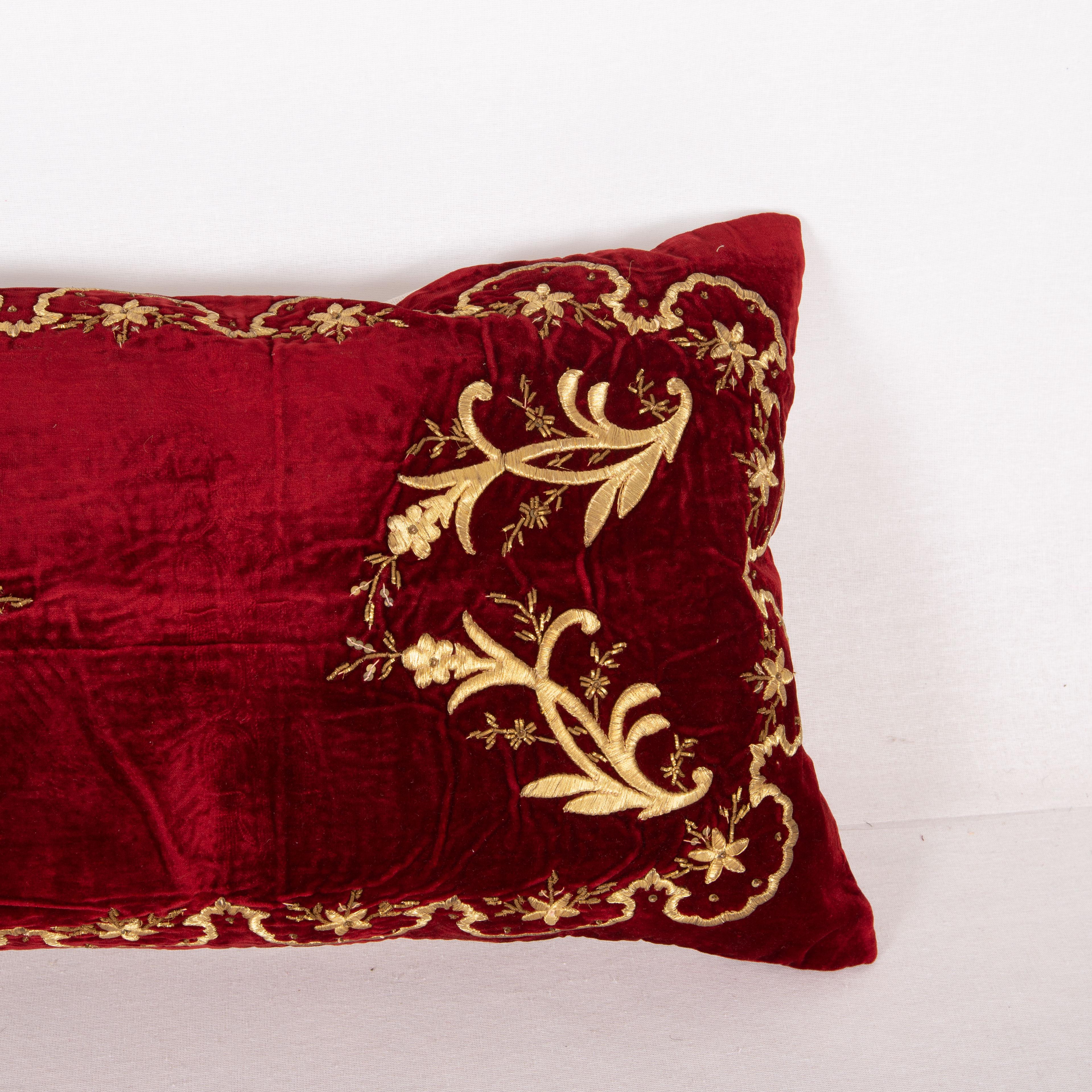 Embroidered Antique Silk Velvet Ottoman Sarma Pillow Cover, L 19th C.