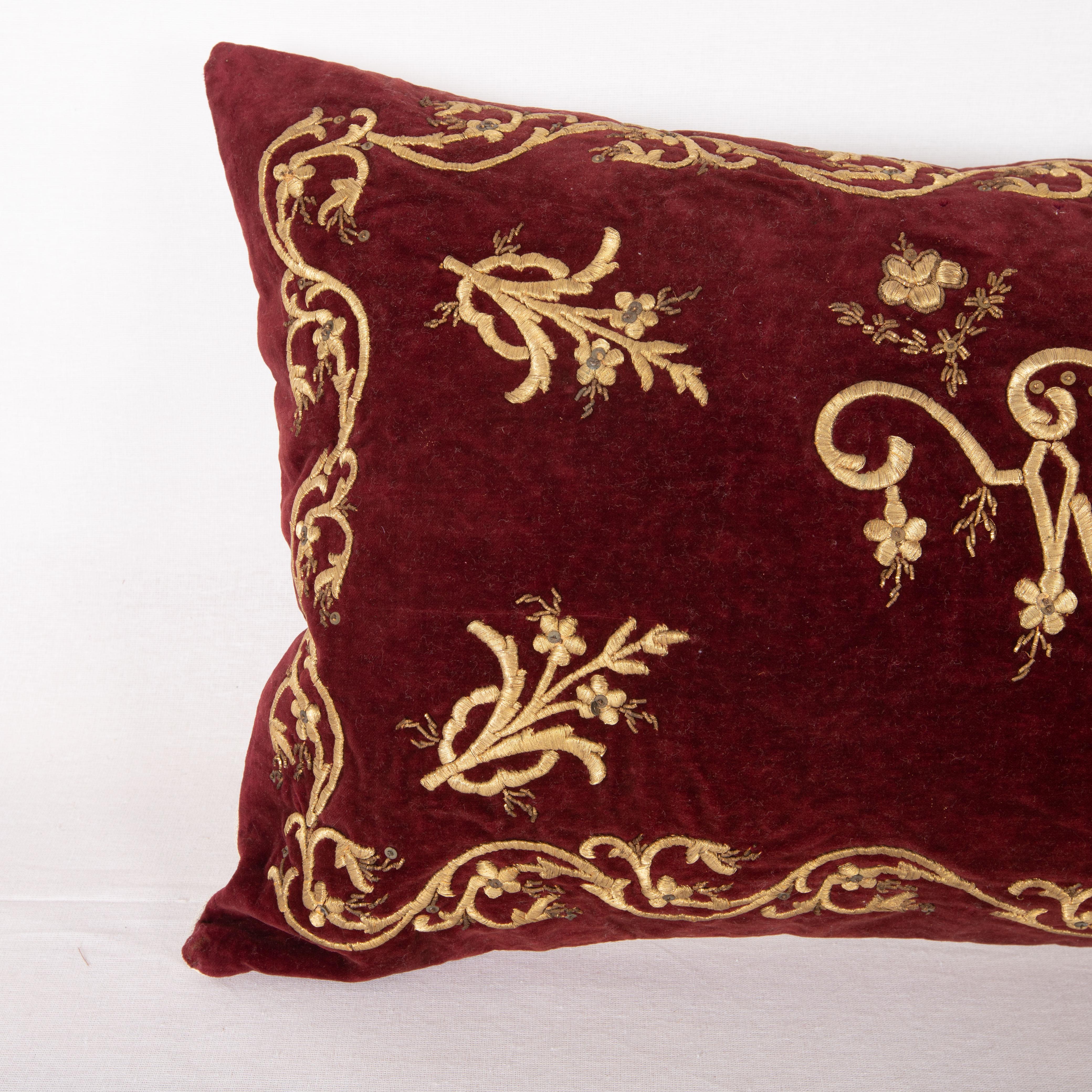 Embroidered Antique Silk Velvet Ottoman Sarma Pillow Cover, L 19th C.