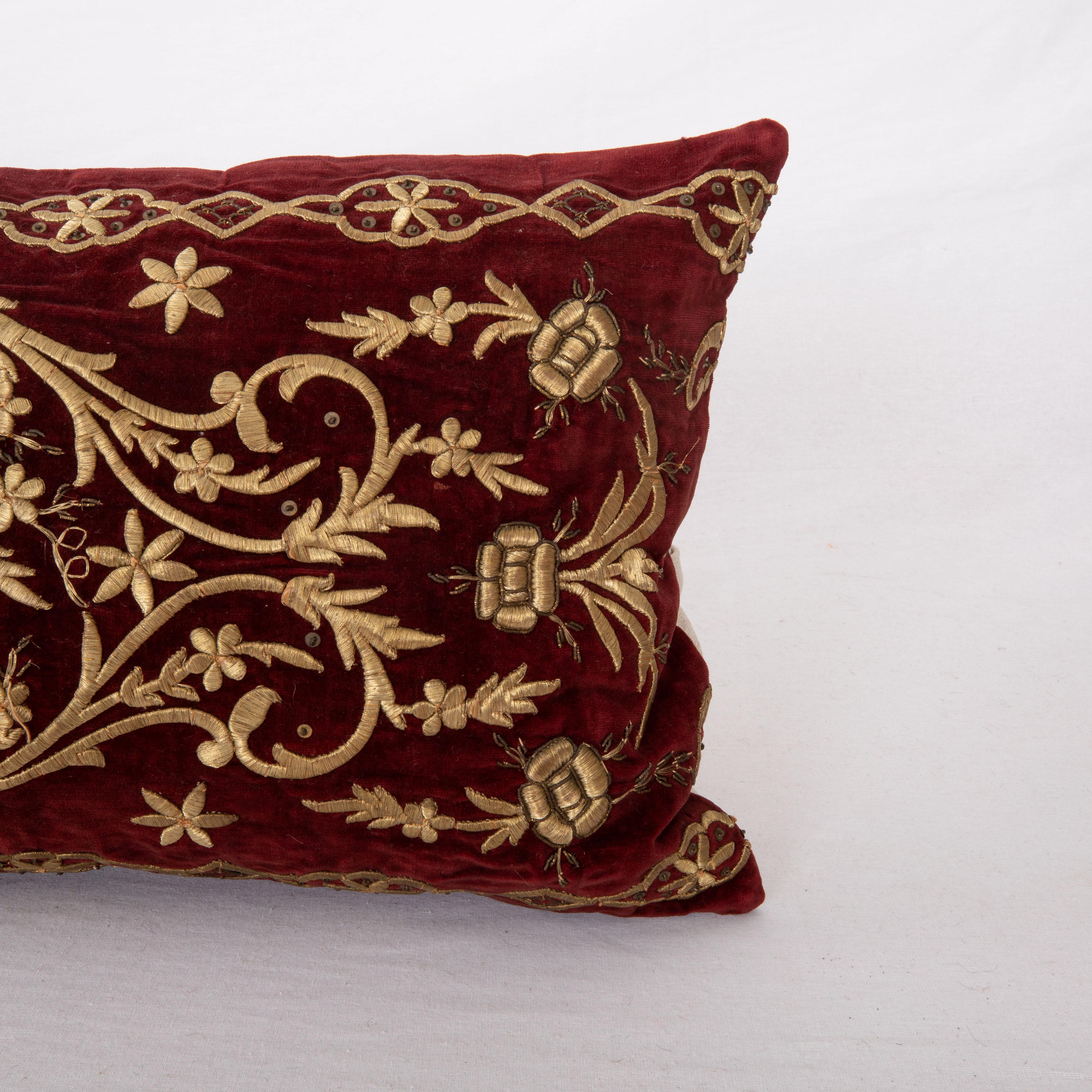 Embroidered Antique Silk Velvet Ottoman Sarma Pillow Cover, Late 19th Century
