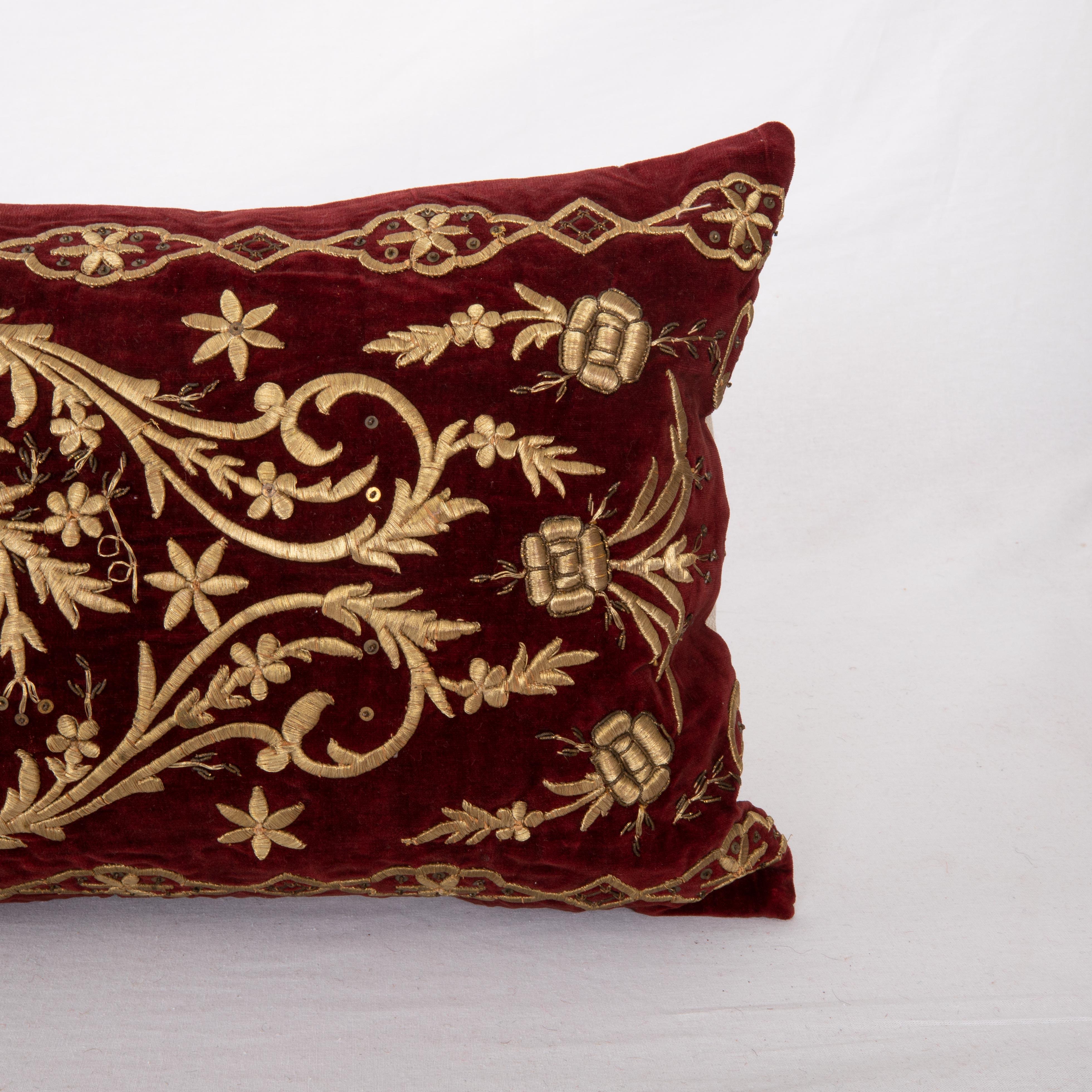 Embroidered Antique Silk Velvet Ottoman Sarma Pillow Cover, Late 19th Century For Sale