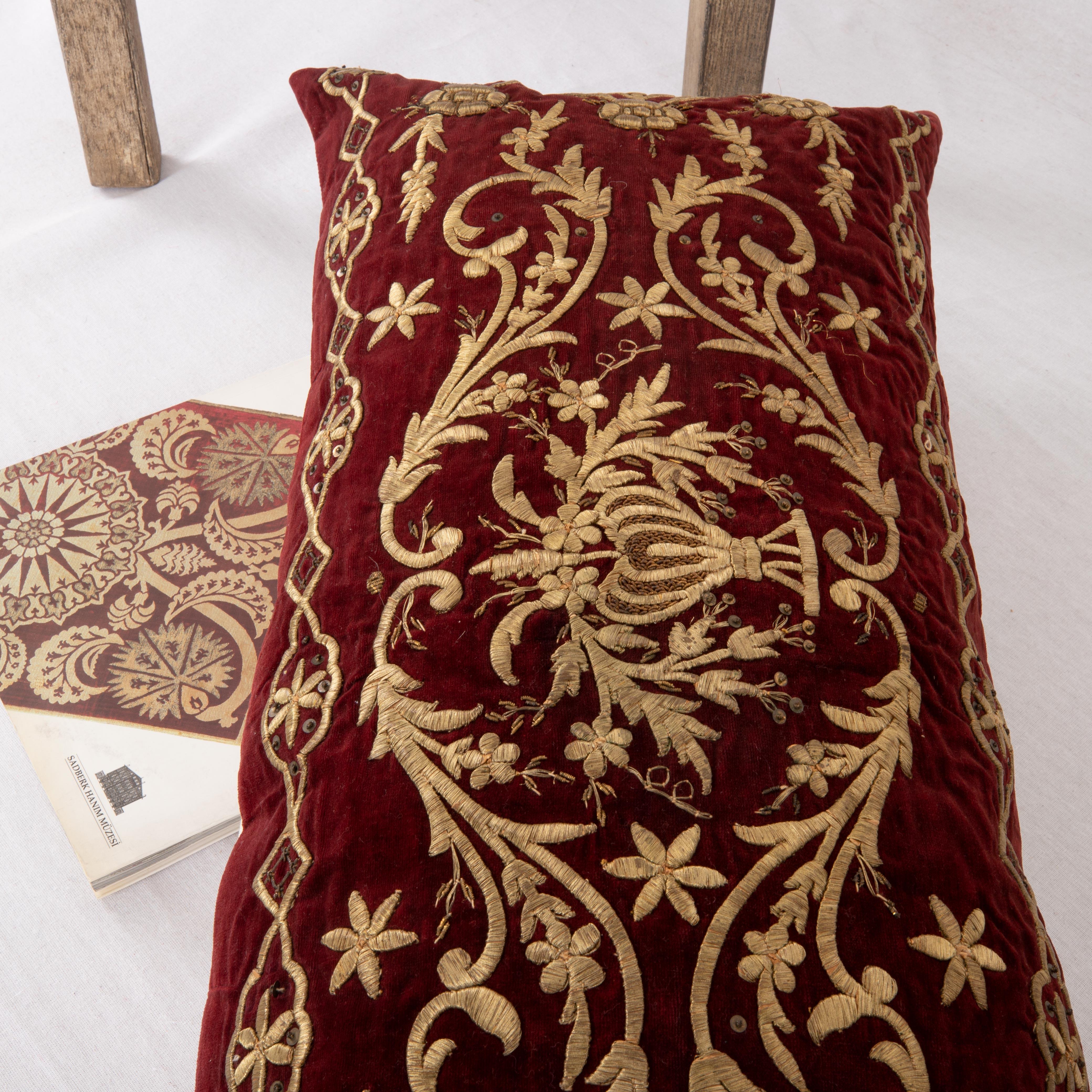 Embroidered Antique Silk Velvet Ottoman Sarma Pillow Cover, L 19th Century