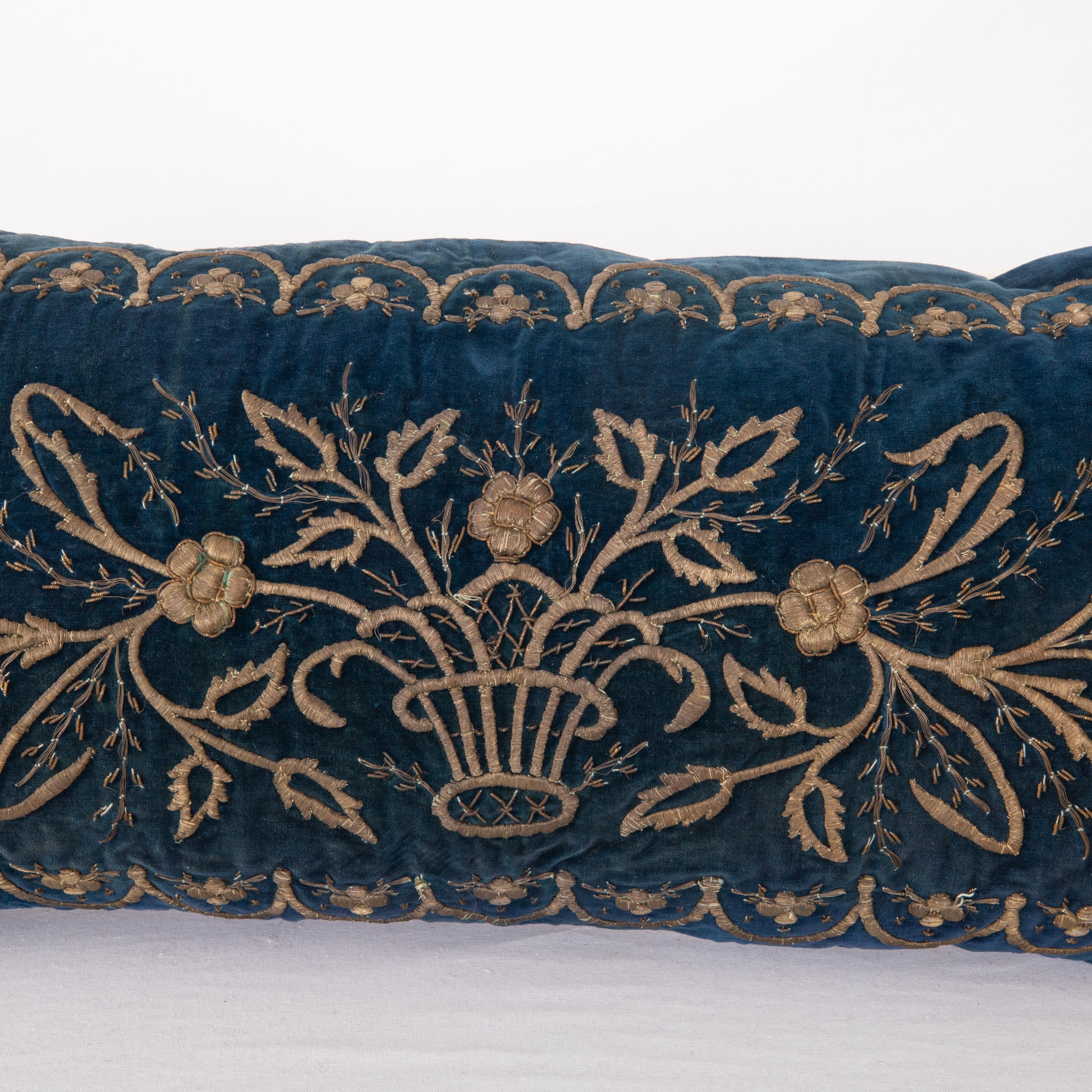 Embroidered Antique Silk Velvet Ottoman Sarma Pillow Cover, L 19th Century For Sale