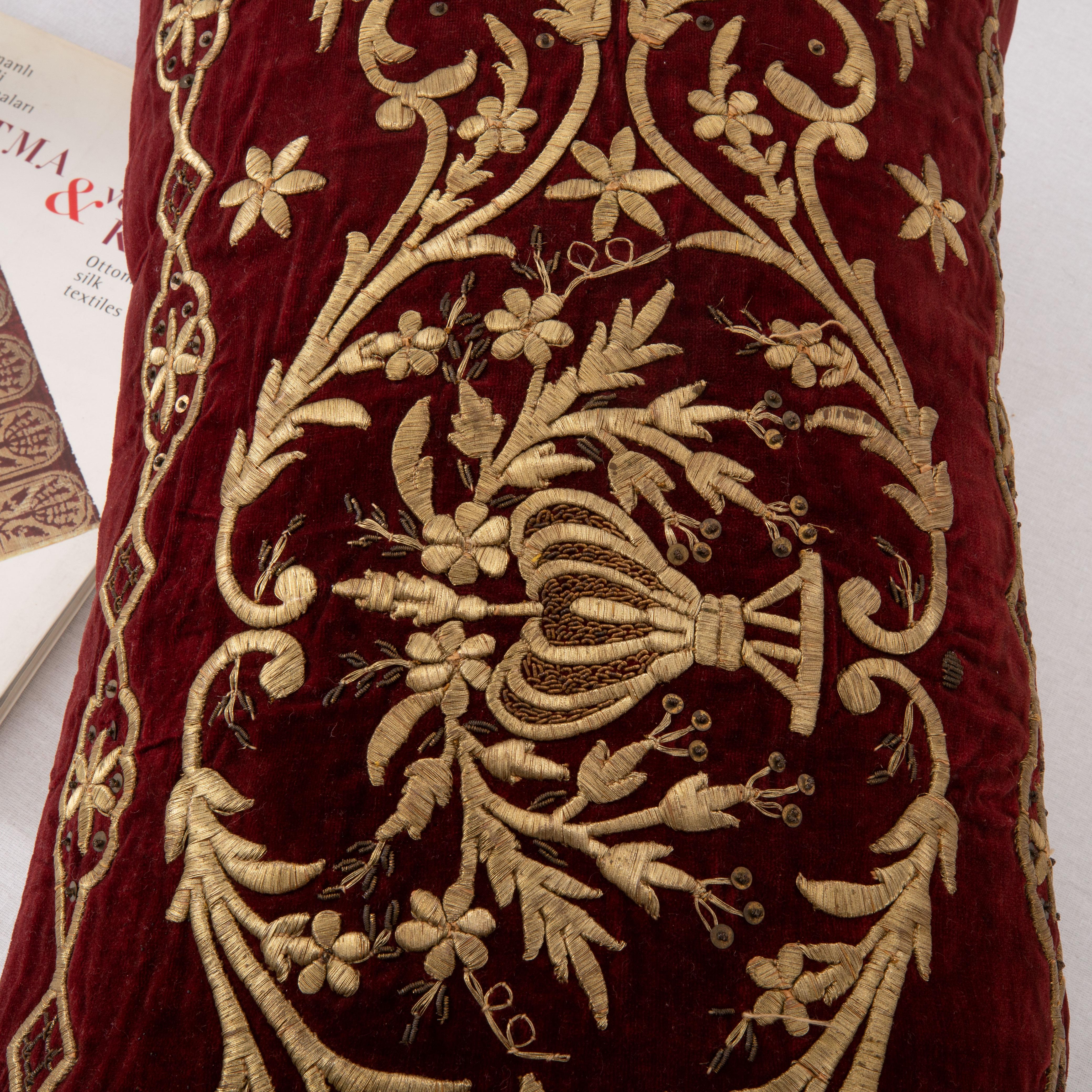 Metallic Thread Antique Silk Velvet Ottoman Sarma Pillow Cover, Late 19th Century