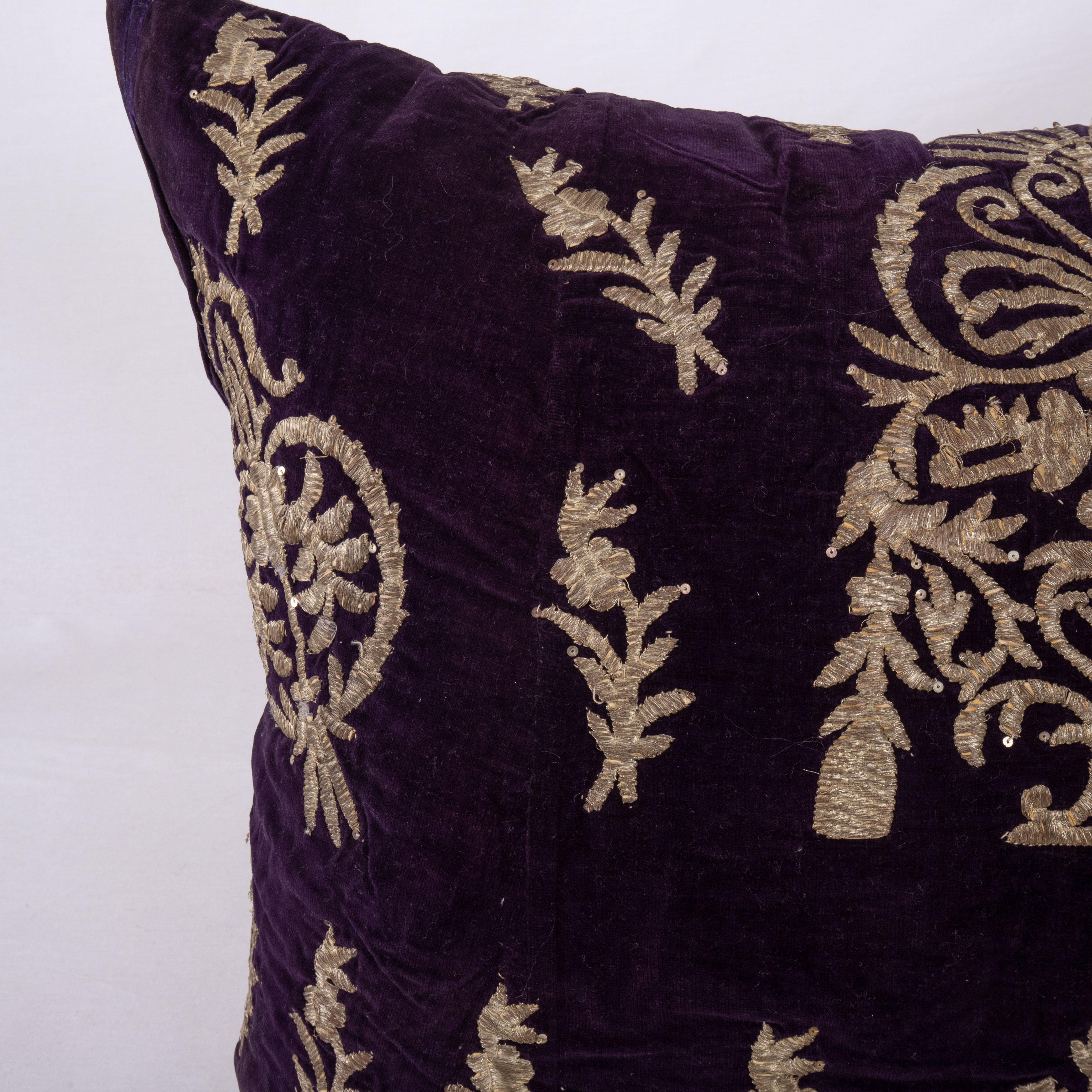 Turkish Antique Silk Velvet Ottoman Violet Sarma Pillow Cover, L 19th C / E 20th C For Sale