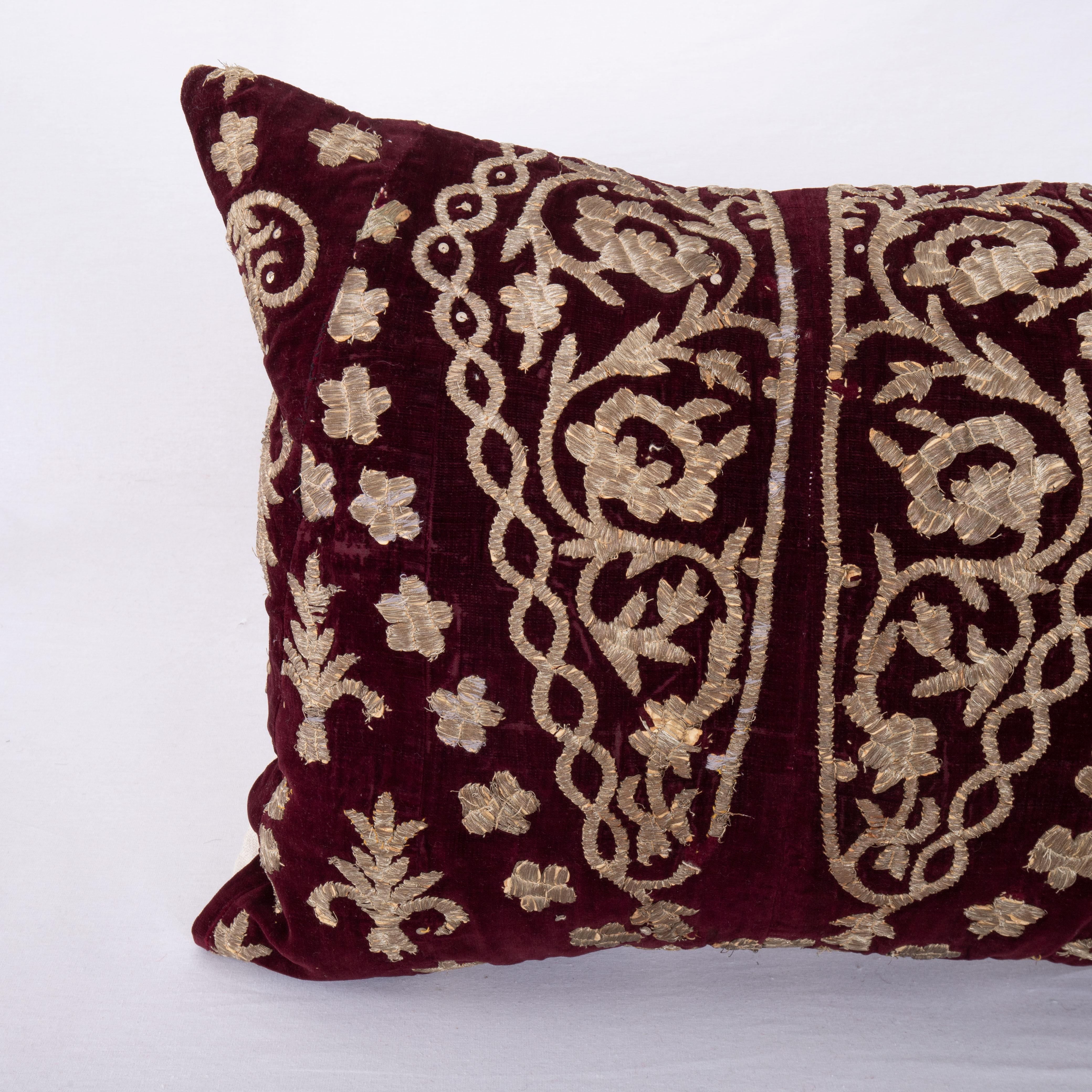 Islamic Antique Silk Velvet Ottoman Violet Sarma Pillow Cover, L 19th Century / E 20th C For Sale