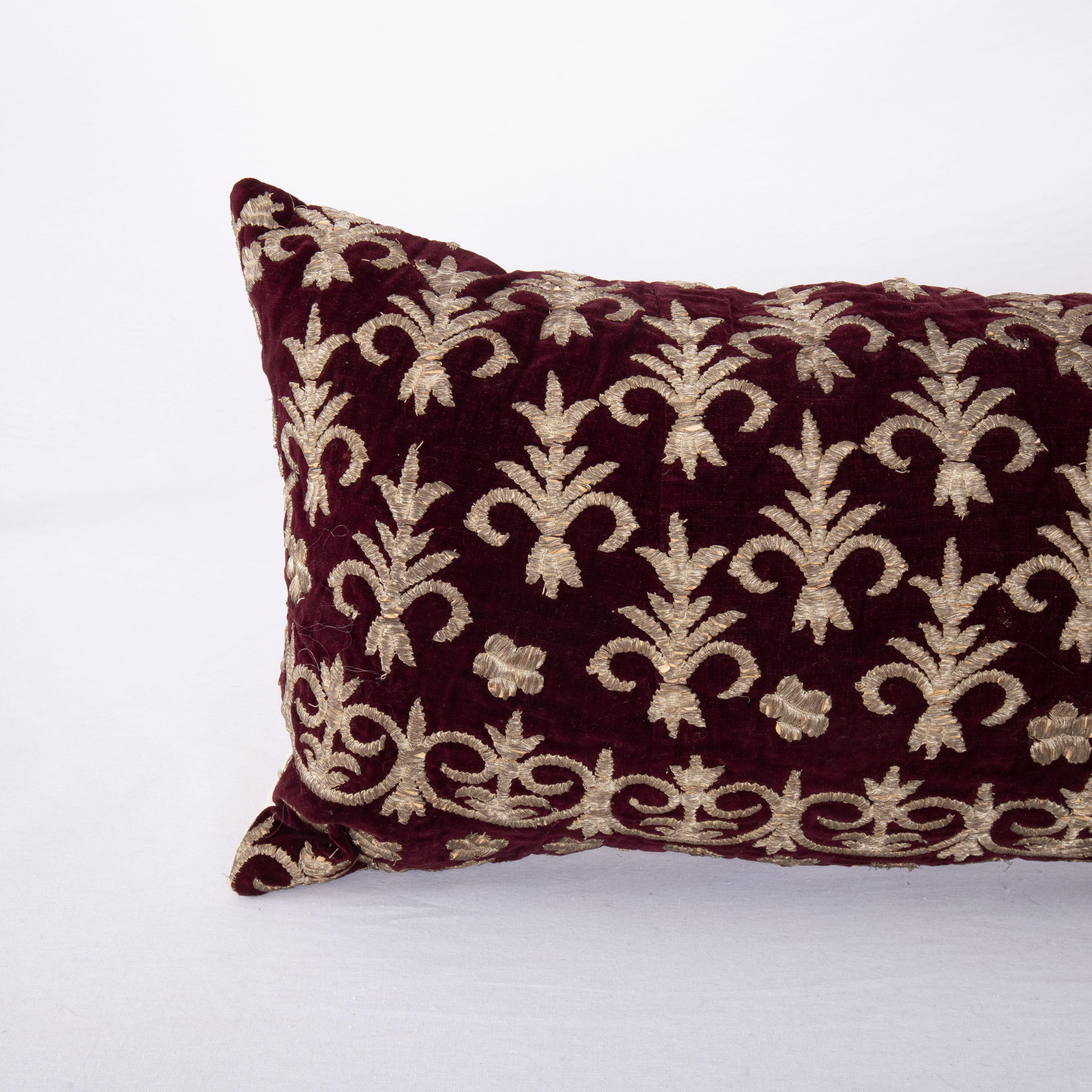 Islamic Antique Silk Velvet Ottoman Violet Sarma Pillow Cover, L 19th Century / E 20th C For Sale