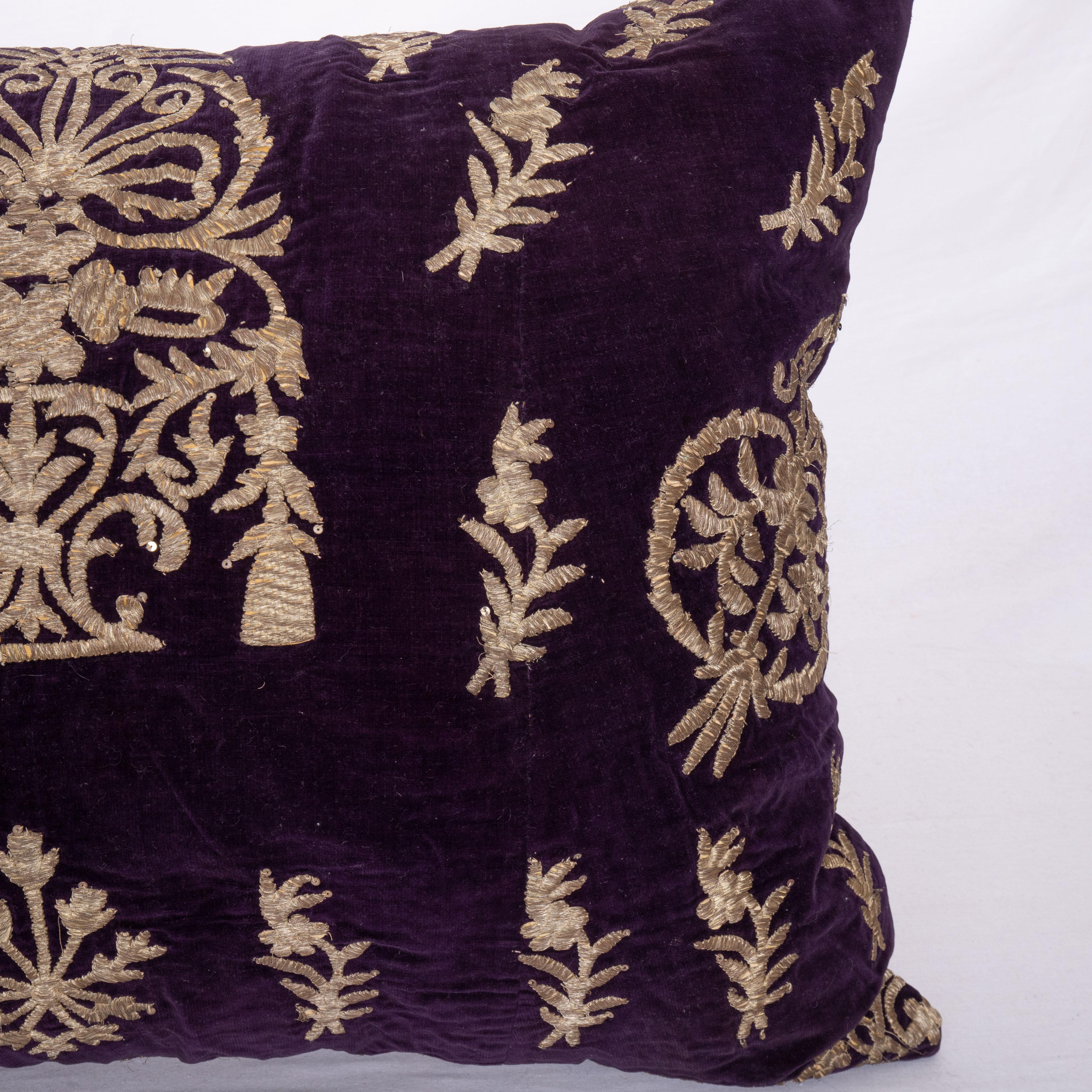 Embroidered Antique Silk Velvet Ottoman Violet Sarma Pillow Cover, L 19th C / E 20th C For Sale