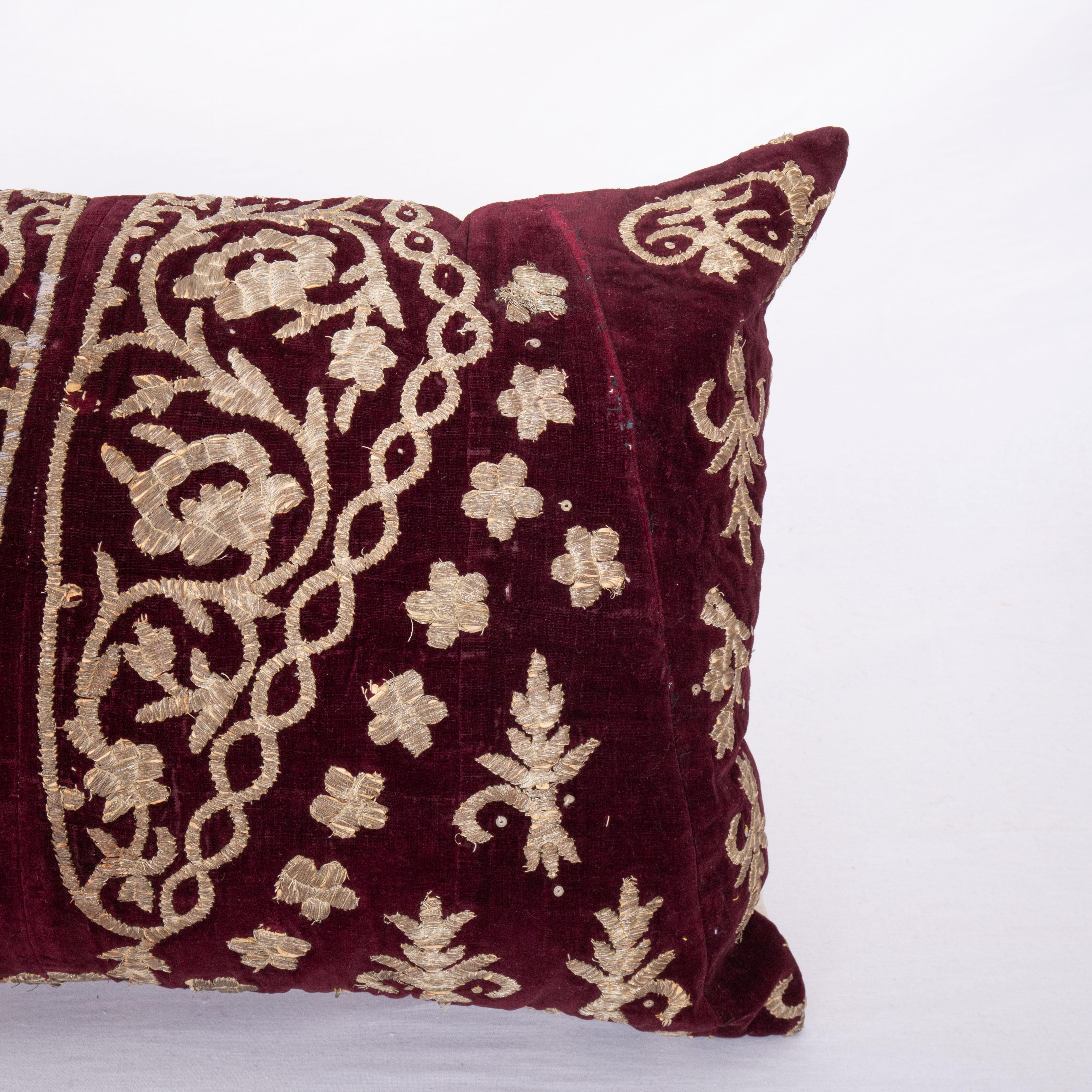 Turkish Antique Silk Velvet Ottoman Violet Sarma Pillow Cover, L 19th Century / E 20th C For Sale