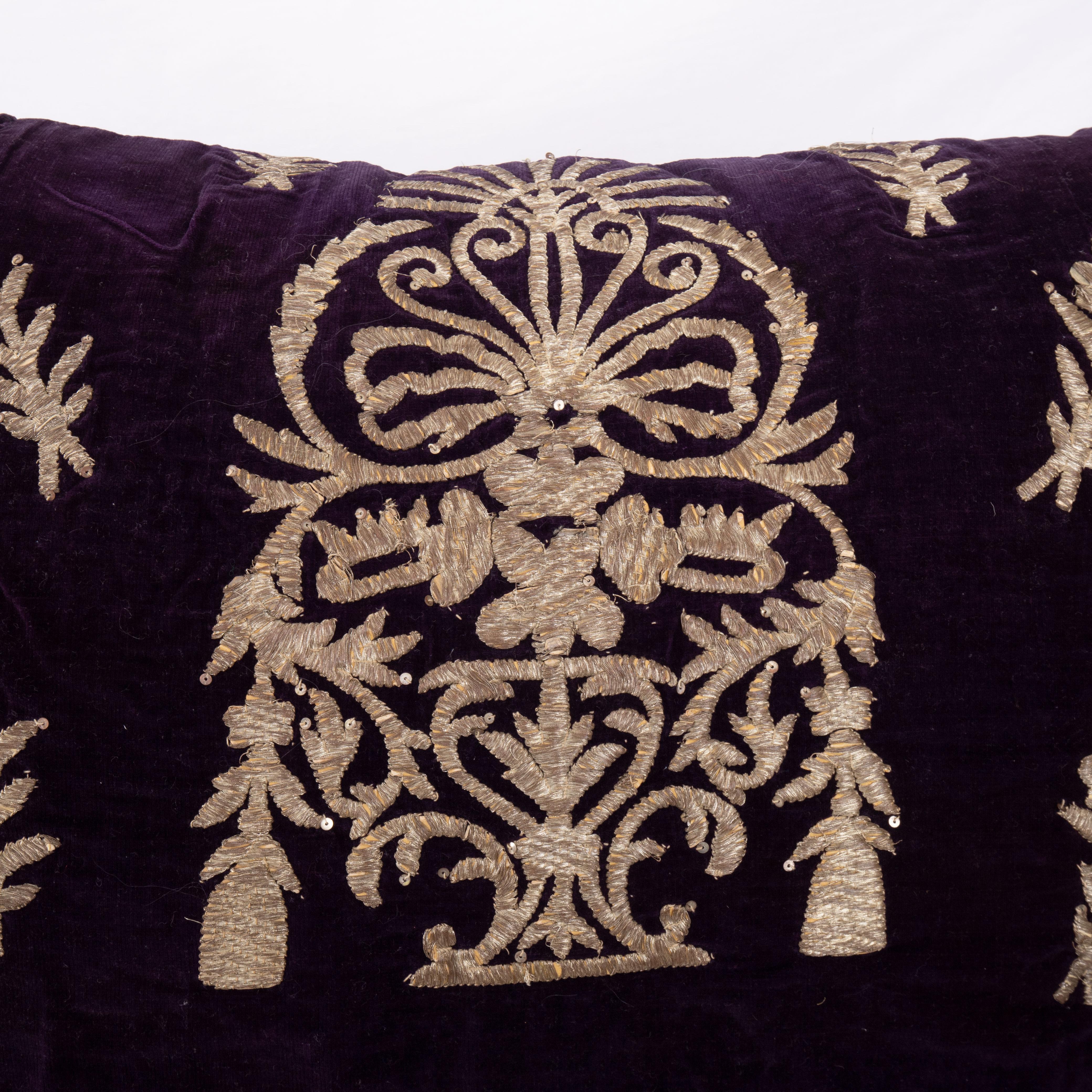 Antique Silk Velvet Ottoman Violet Sarma Pillow Cover, L 19th C / E 20th C In Good Condition For Sale In Istanbul, TR