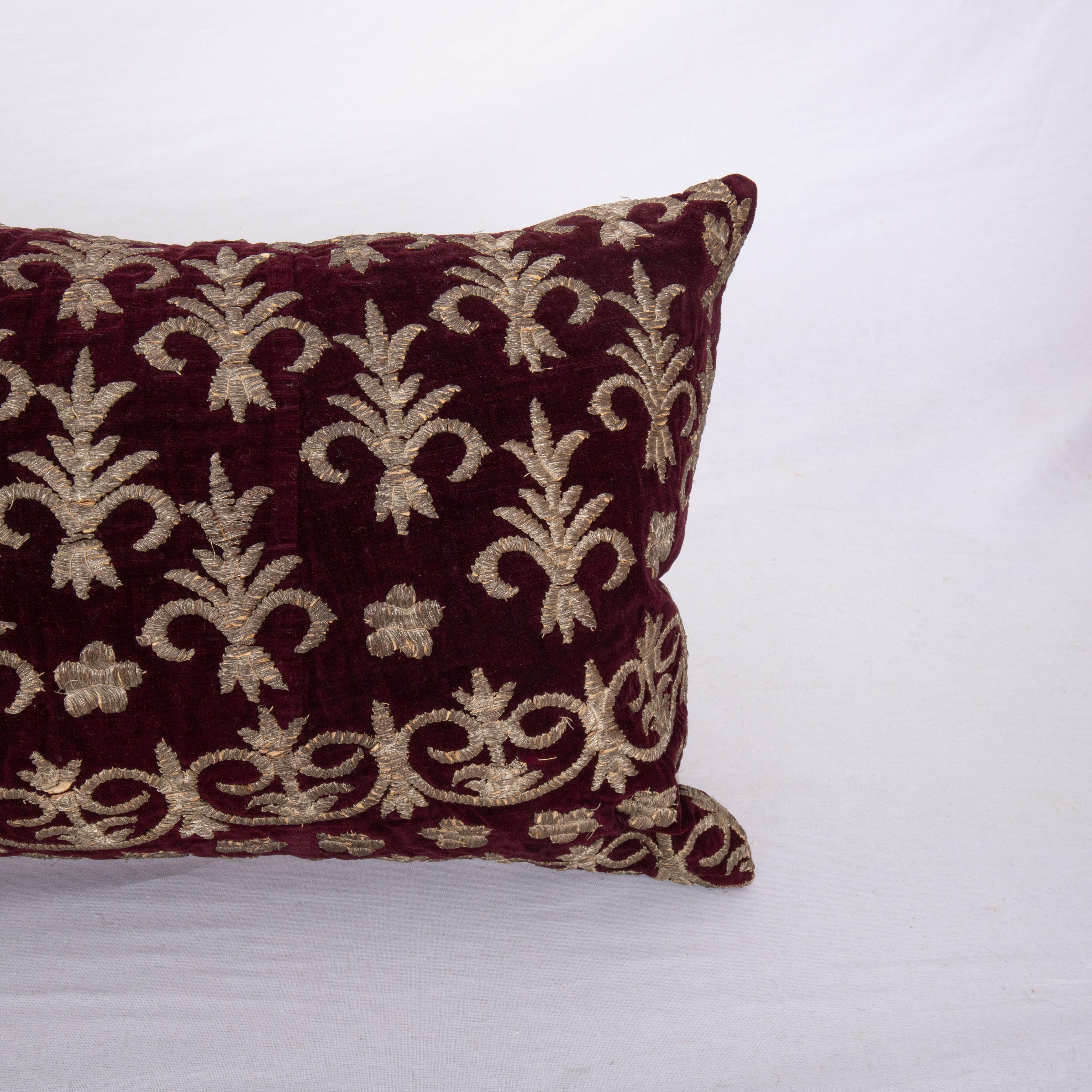 Embroidered Antique Silk Velvet Ottoman Violet Sarma Pillow Cover, L 19th Century / E 20th C For Sale