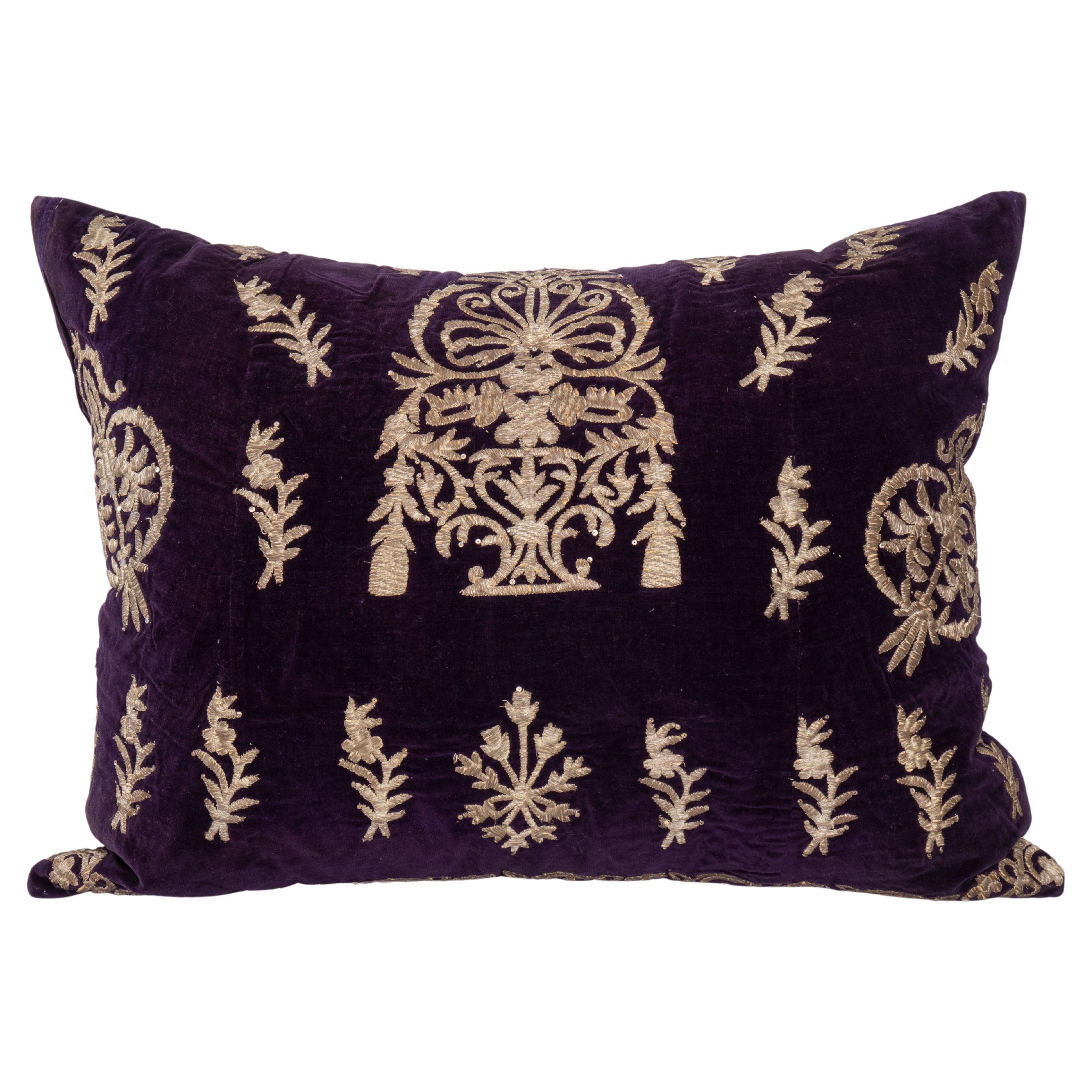 Antique Silk Velvet Ottoman Violet Sarma Pillow Cover, L 19th C / E 20th C For Sale