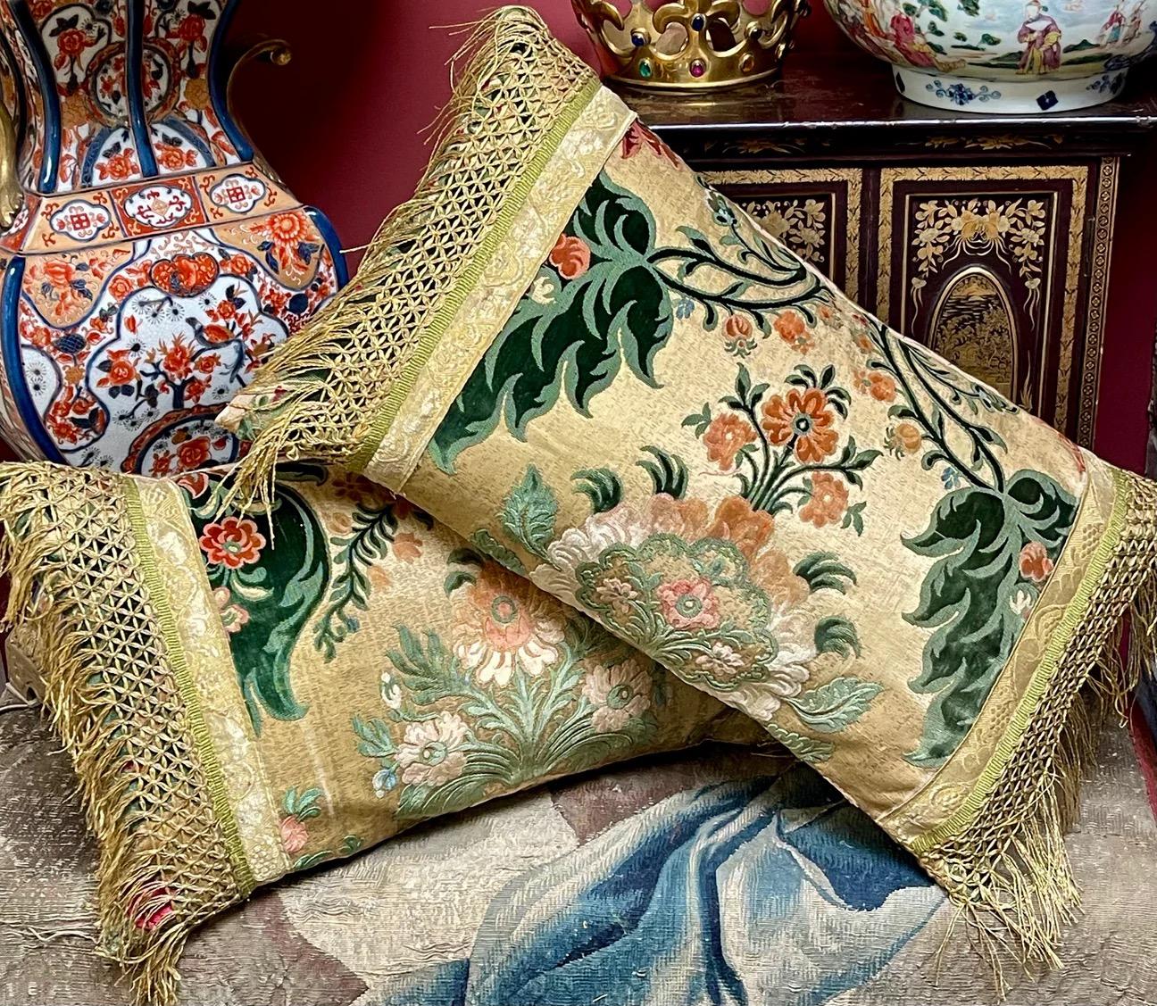 Baroque Antique Silk Velvet Pillows PAIR For Sale