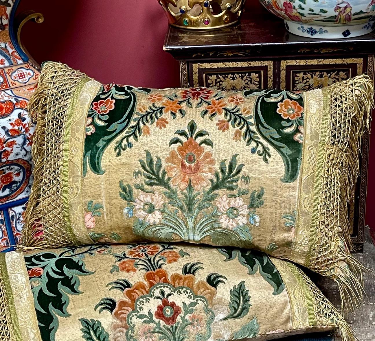 19th Century Antique Silk Velvet Pillows PAIR For Sale
