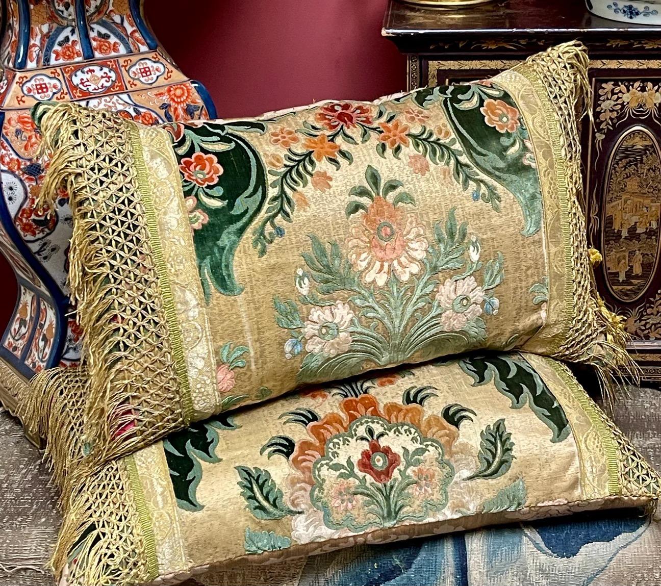 Antique Silk Velvet Pillows PAIR For Sale 1