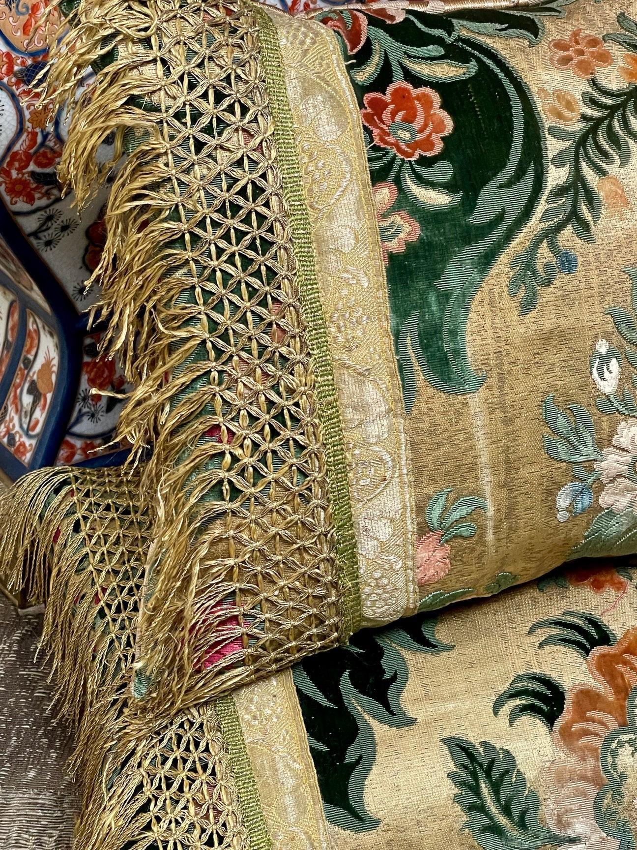 Antique Silk Velvet Pillows PAIR For Sale 2