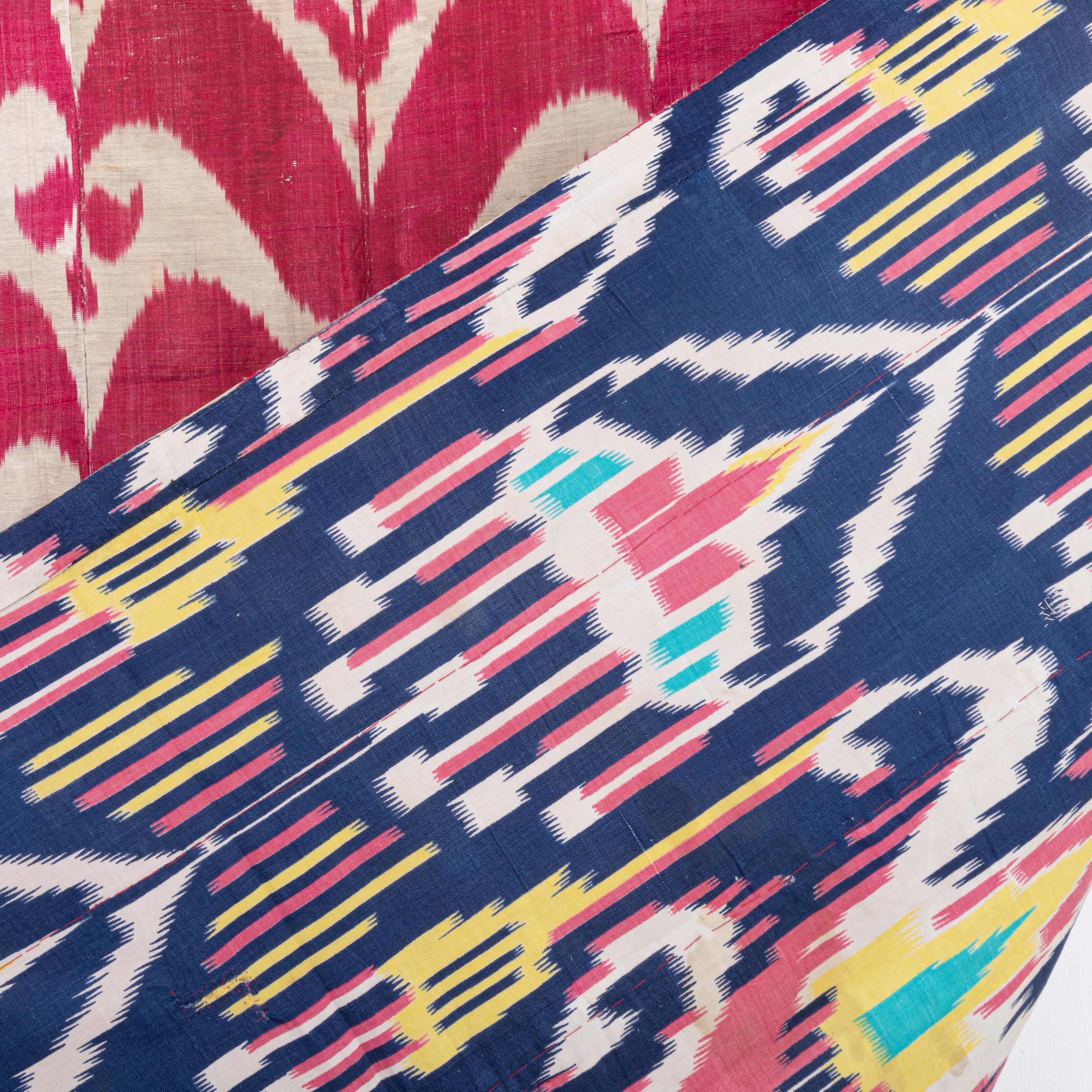 Antike Seiden-Kett-Baumwoll-Schuss-Ikat-Tafel, spätes 19. Jahrhundert, Usbekistan im Angebot 4