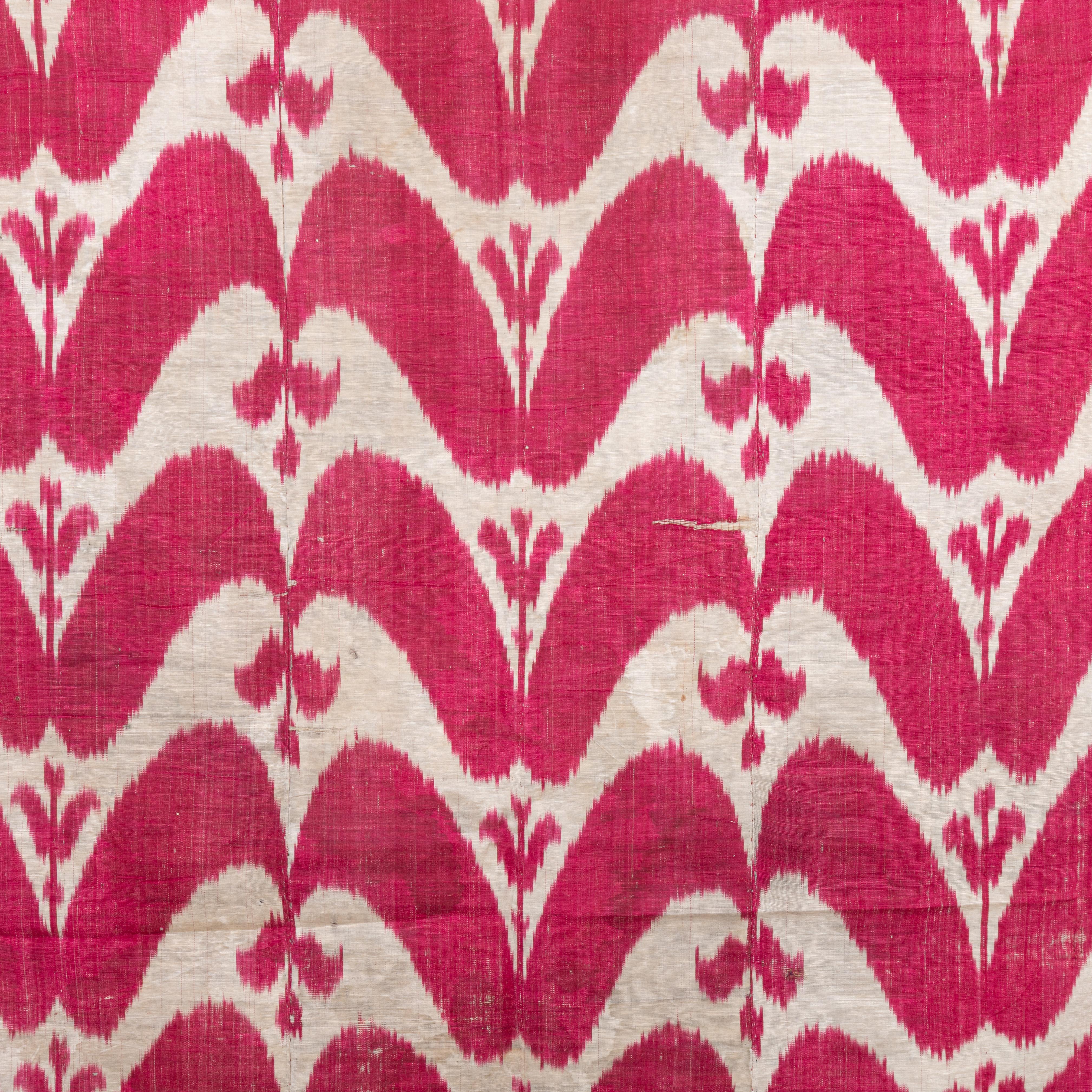 Antike Seiden-Kett-Baumwoll-Schuss-Ikat-Tafel, spätes 19. Jahrhundert, Usbekistan (Usbekisch) im Angebot