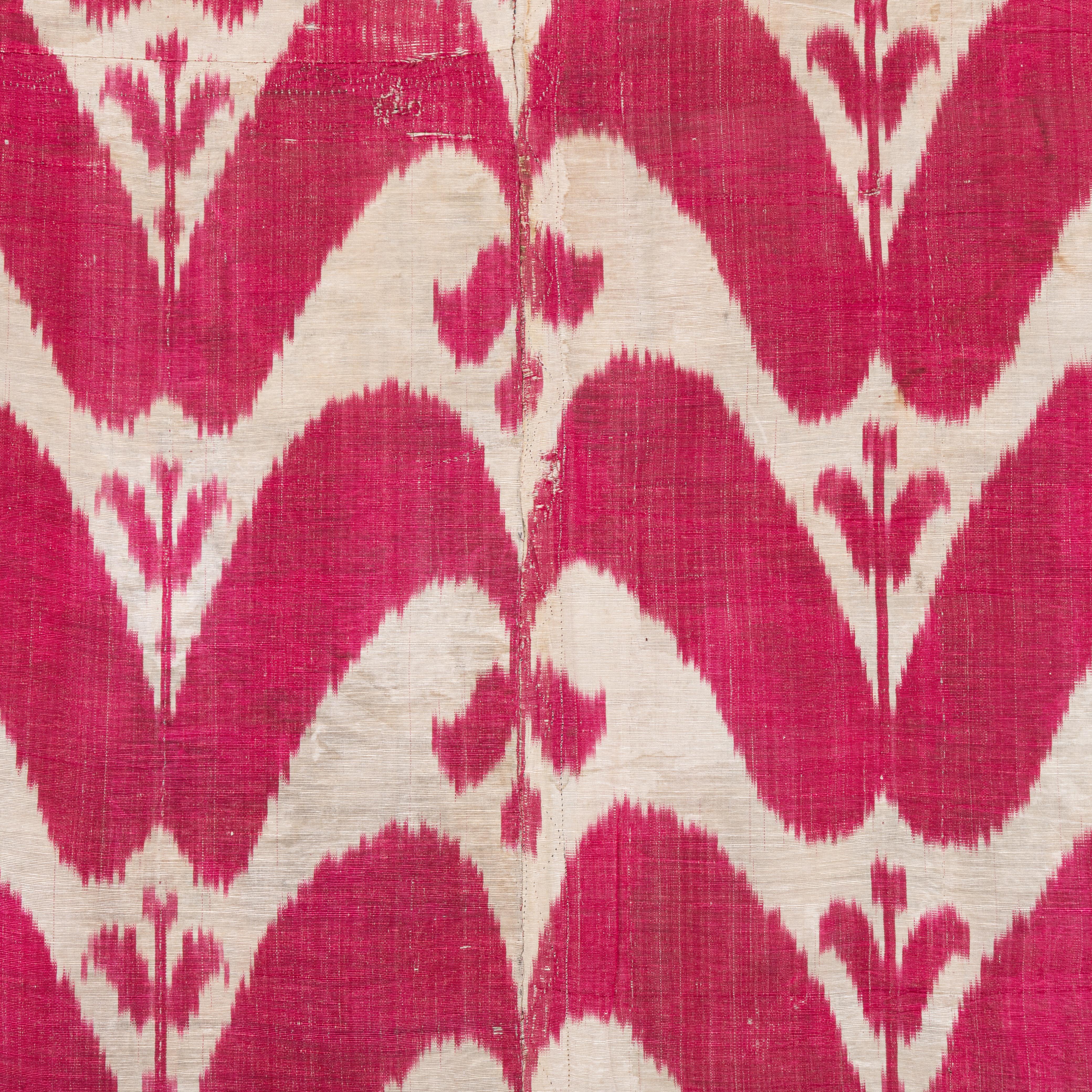 Antike Seiden-Kett-Baumwoll-Schuss-Ikat-Tafel, spätes 19. Jahrhundert, Usbekistan im Angebot 1