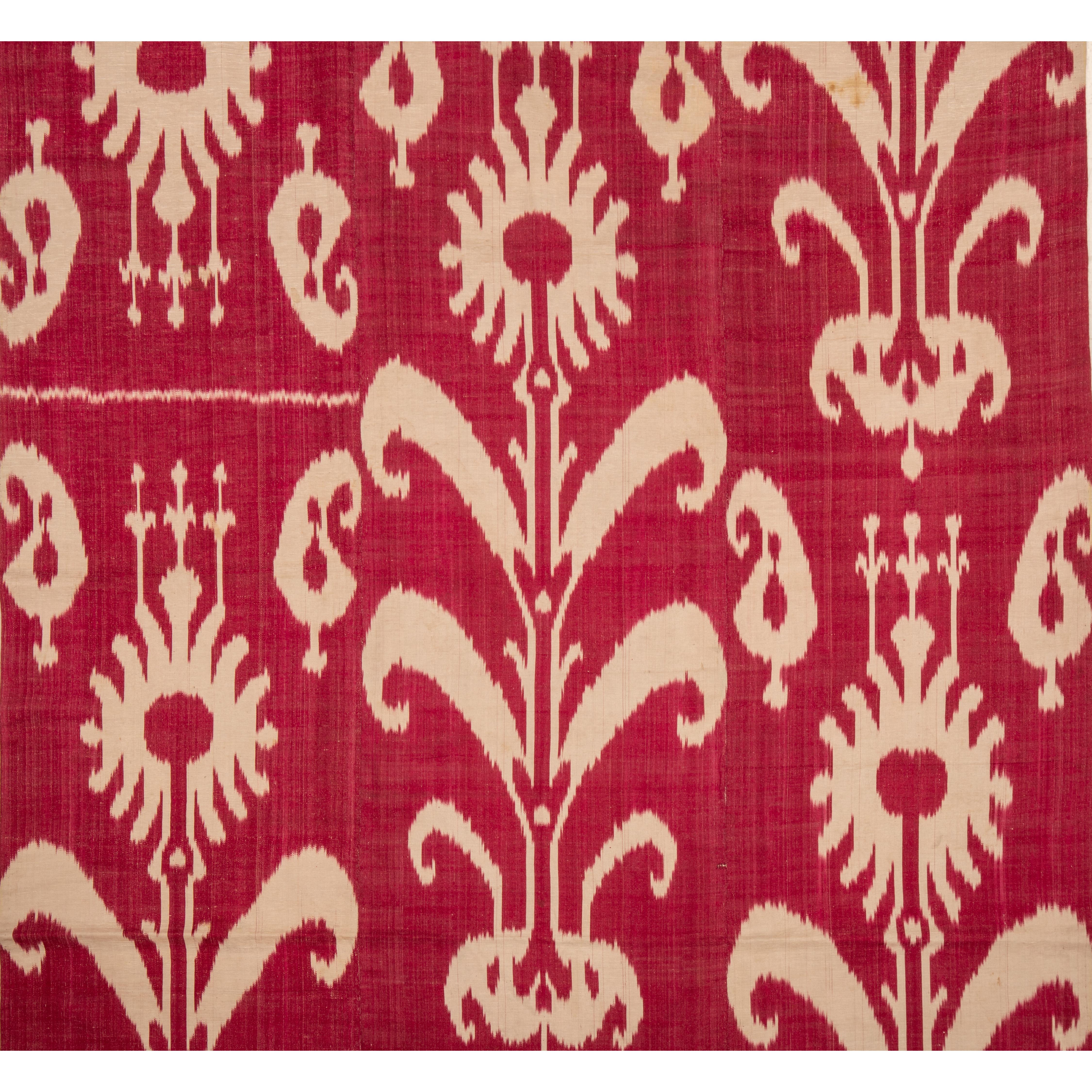 19th Century Antique Silk Warp Cotton Weft Ikat Panel, Uzbekistan, Central Asia, late 19th C. For Sale