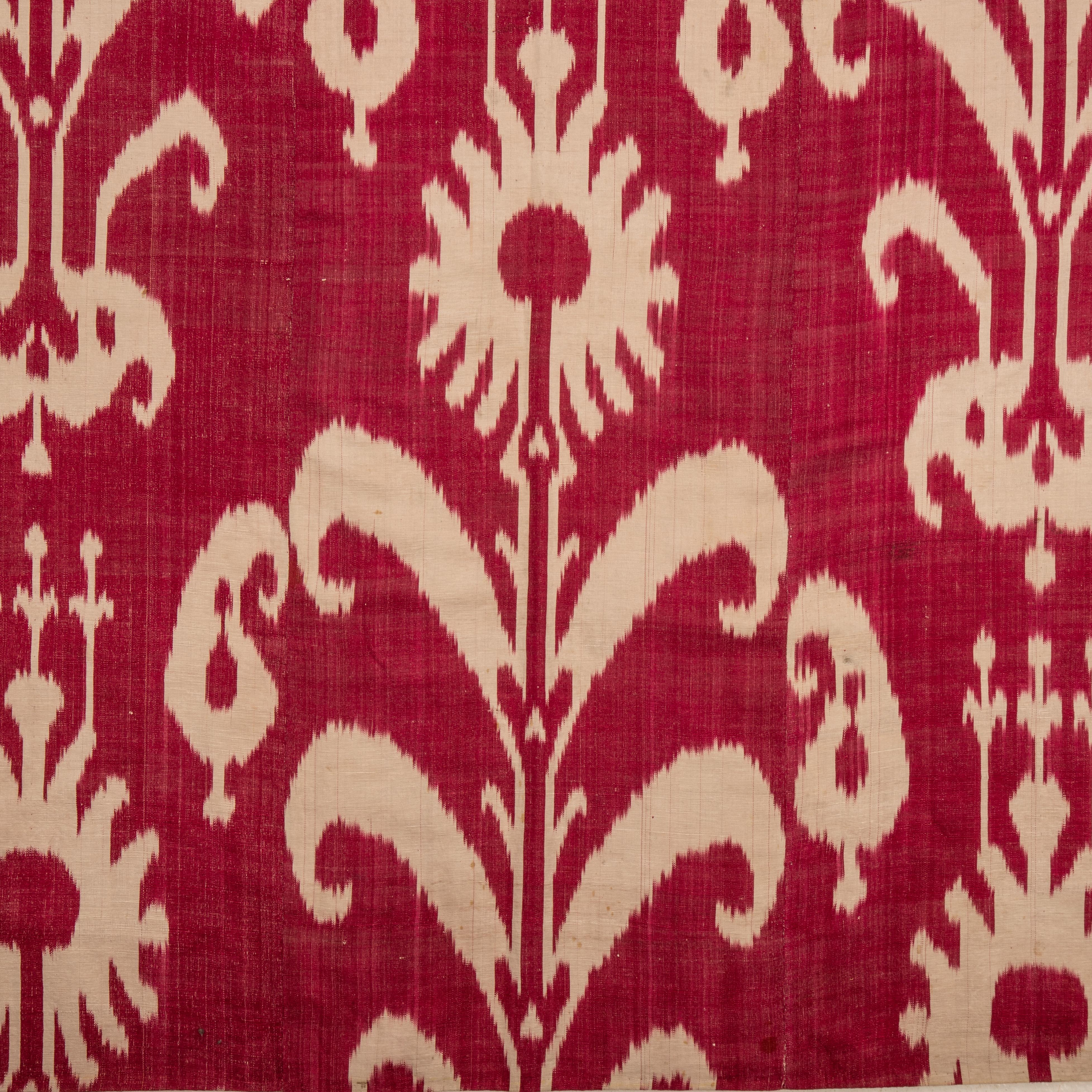 Antique Silk Warp Cotton Weft Ikat Panel, Uzbekistan, Central Asia, late 19th C. For Sale 1