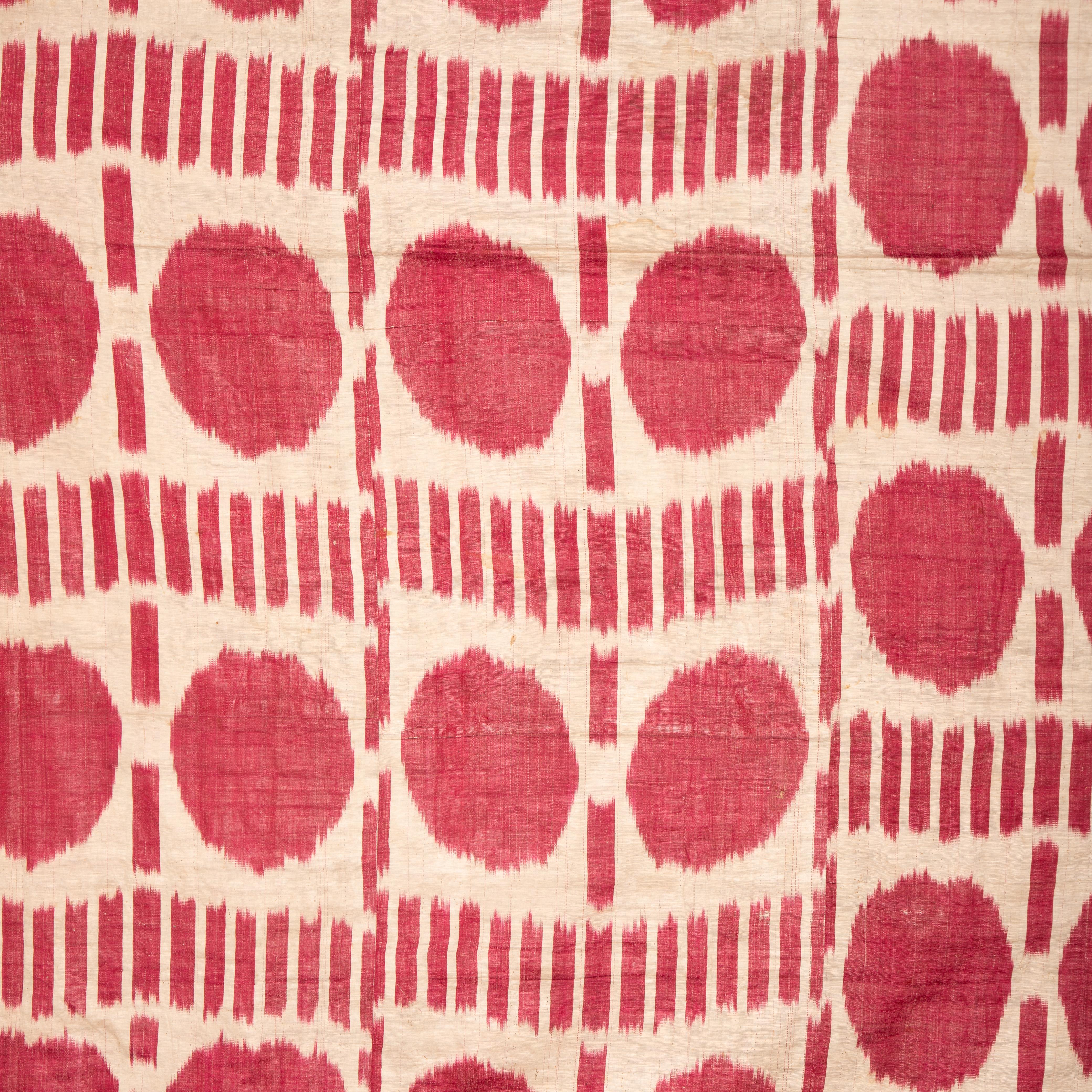 19th Century Antique Silk Warp Cotton Weft Ikat Panel, Uzbekistan, Late 19th C