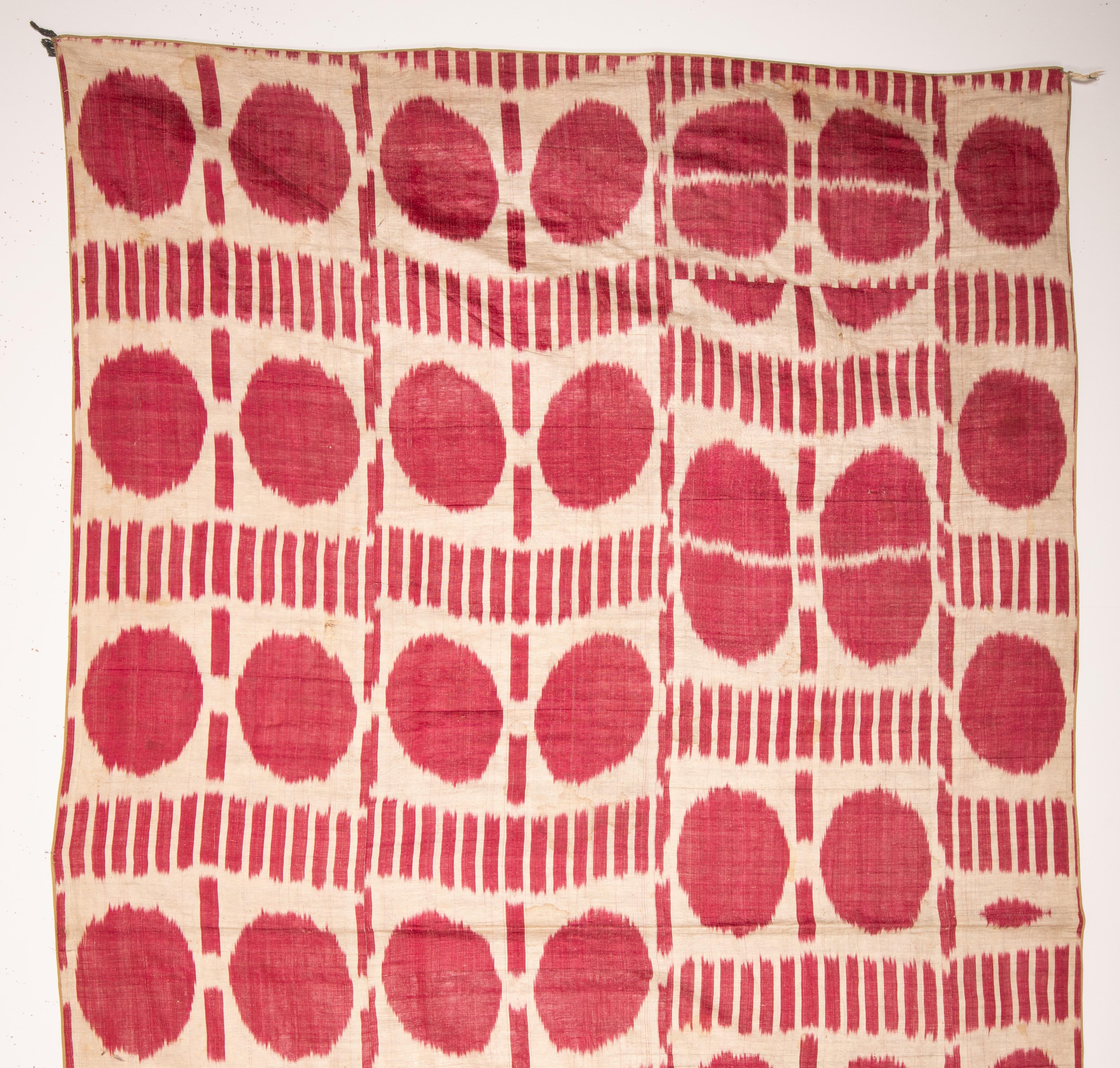 Antique Silk Warp Cotton Weft Ikat Panel, Uzbekistan, Late 19th C 1