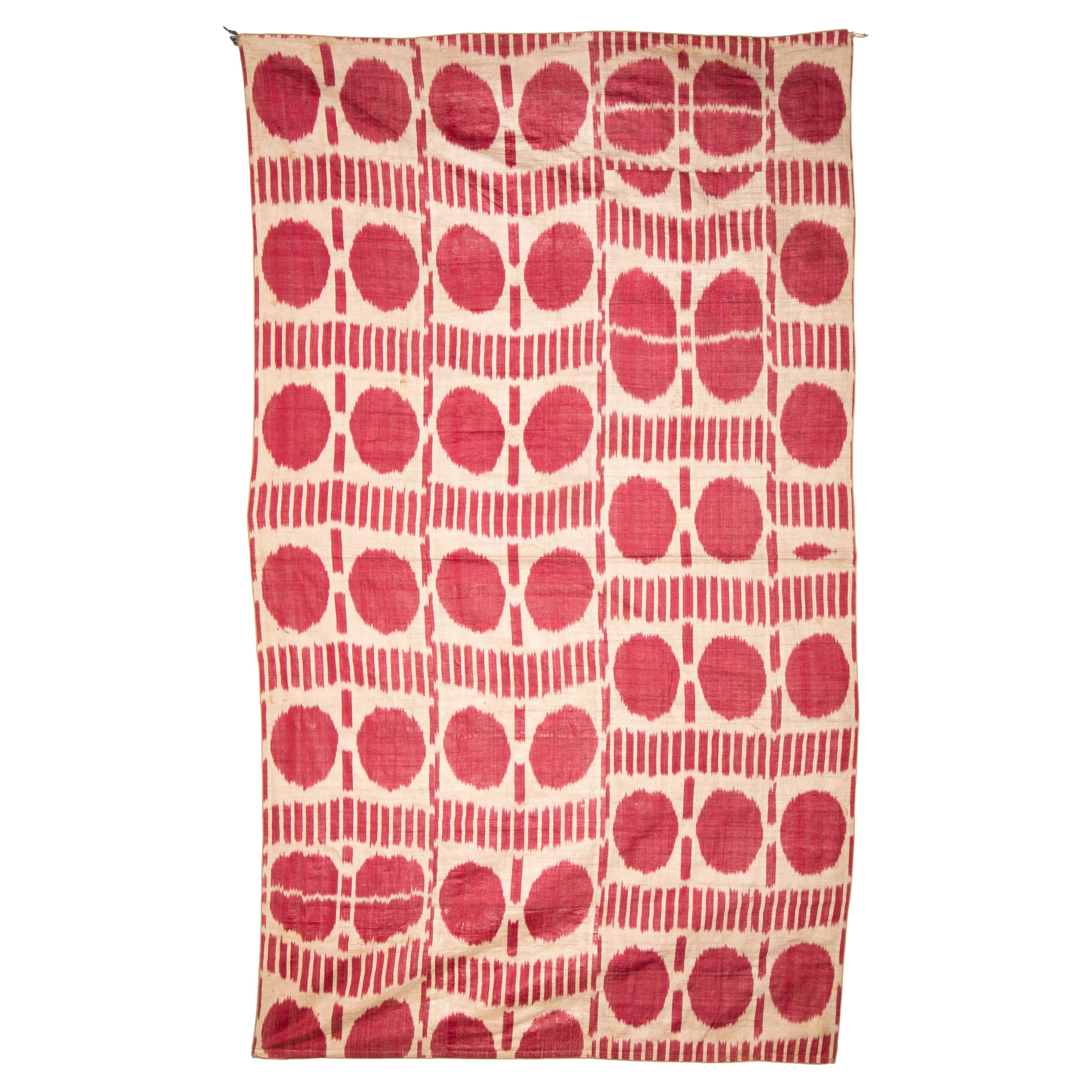 Antique Silk Warp Cotton Weft Ikat Panel, Uzbekistan, Late 19th C
