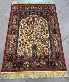 Old Silk & Wool Persian Accent Rug in Gold and Red 5x7
