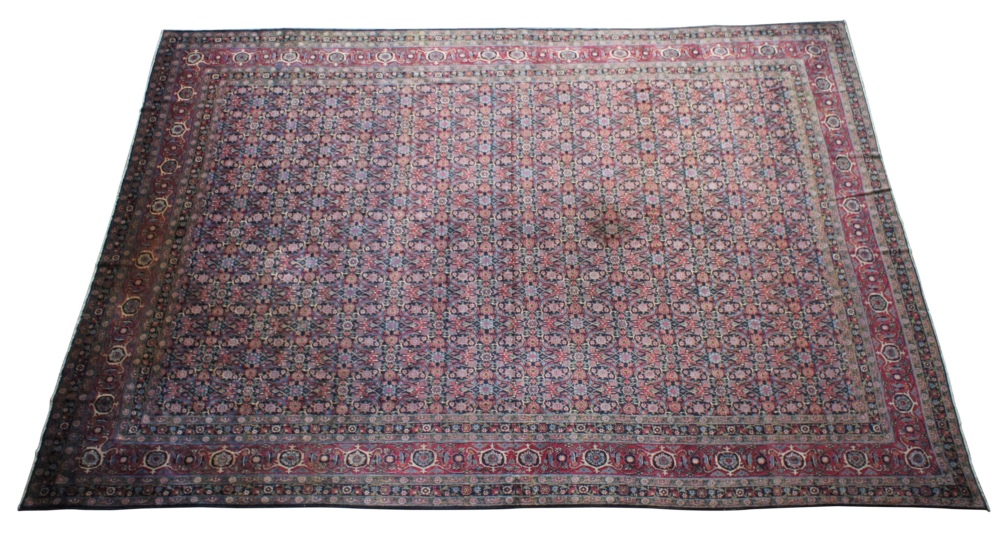 Antique Silk Wool Tabriz Persian Hand Knotted Geometric Bokhara Palace Rug In Good Condition For Sale In Dayton, OH