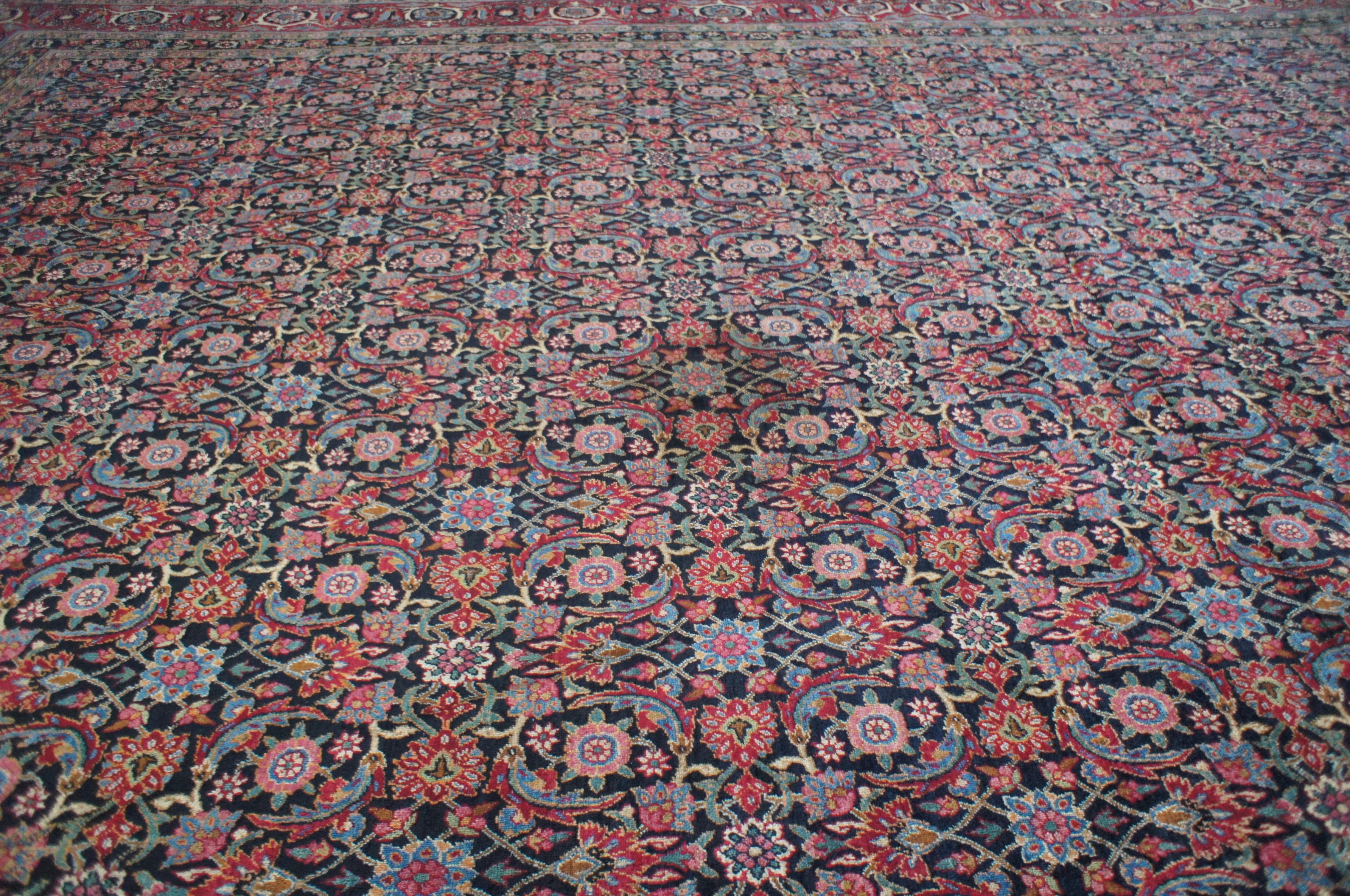 Antique Silk Wool Tabriz Persian Hand Knotted Geometric Bokhara Palace Rug For Sale 1