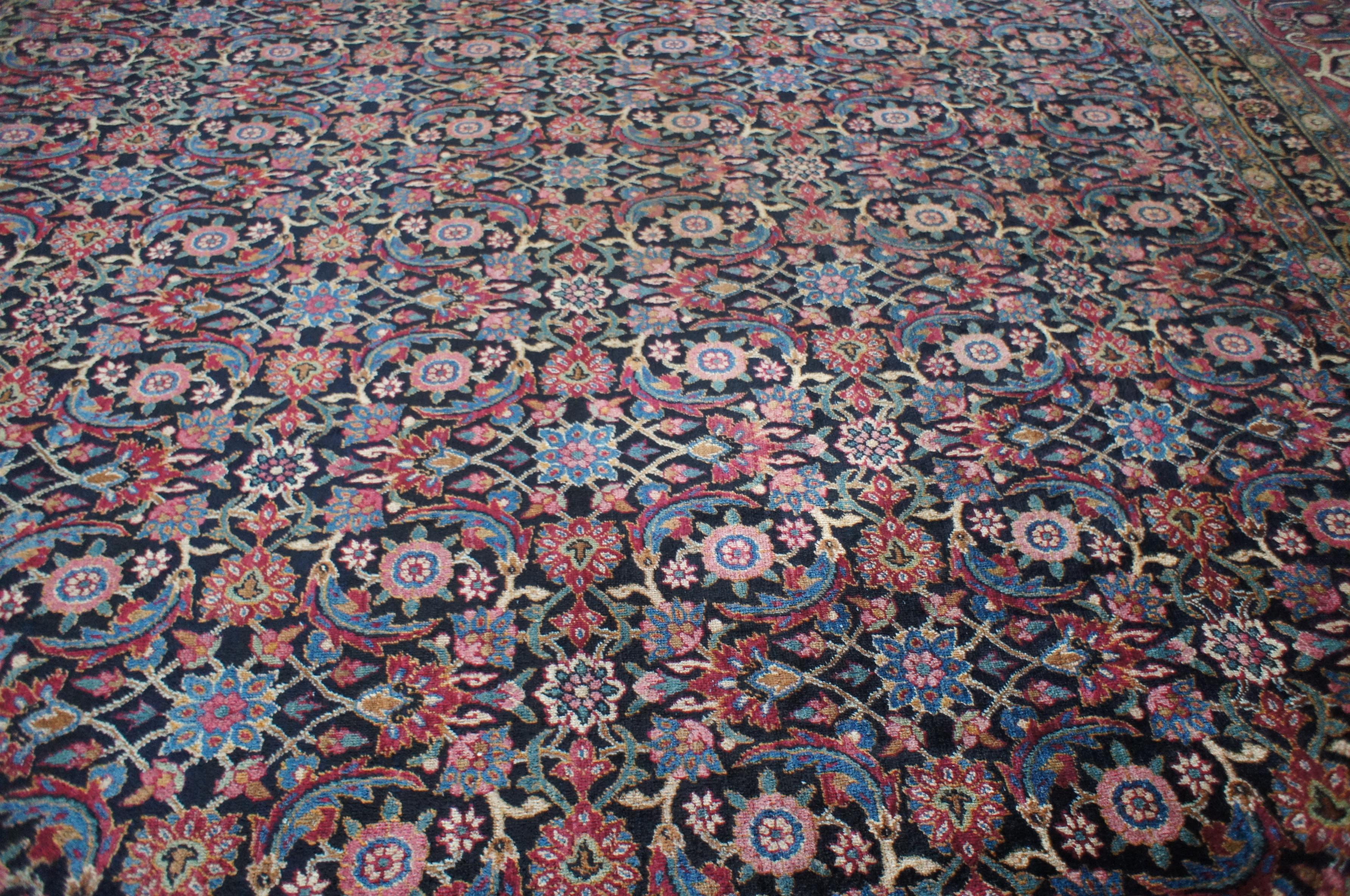 Antique Silk Wool Tabriz Persian Hand Knotted Geometric Bokhara Palace Rug For Sale 2