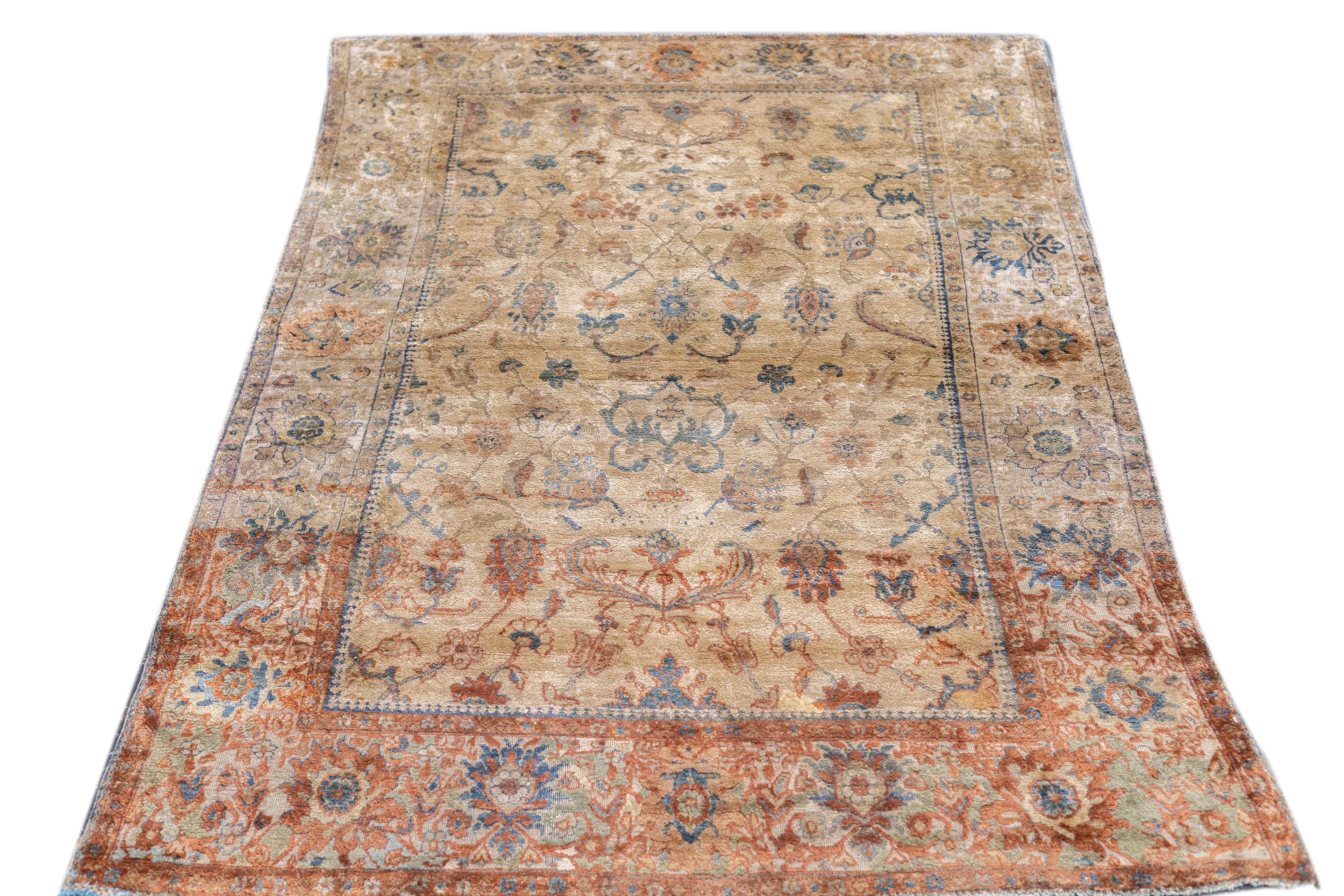 Antiker Ziegler Mahal-Teppich aus Seide 4'2'' x 6'6'' im Zustand „Gut“ im Angebot in New York, NY