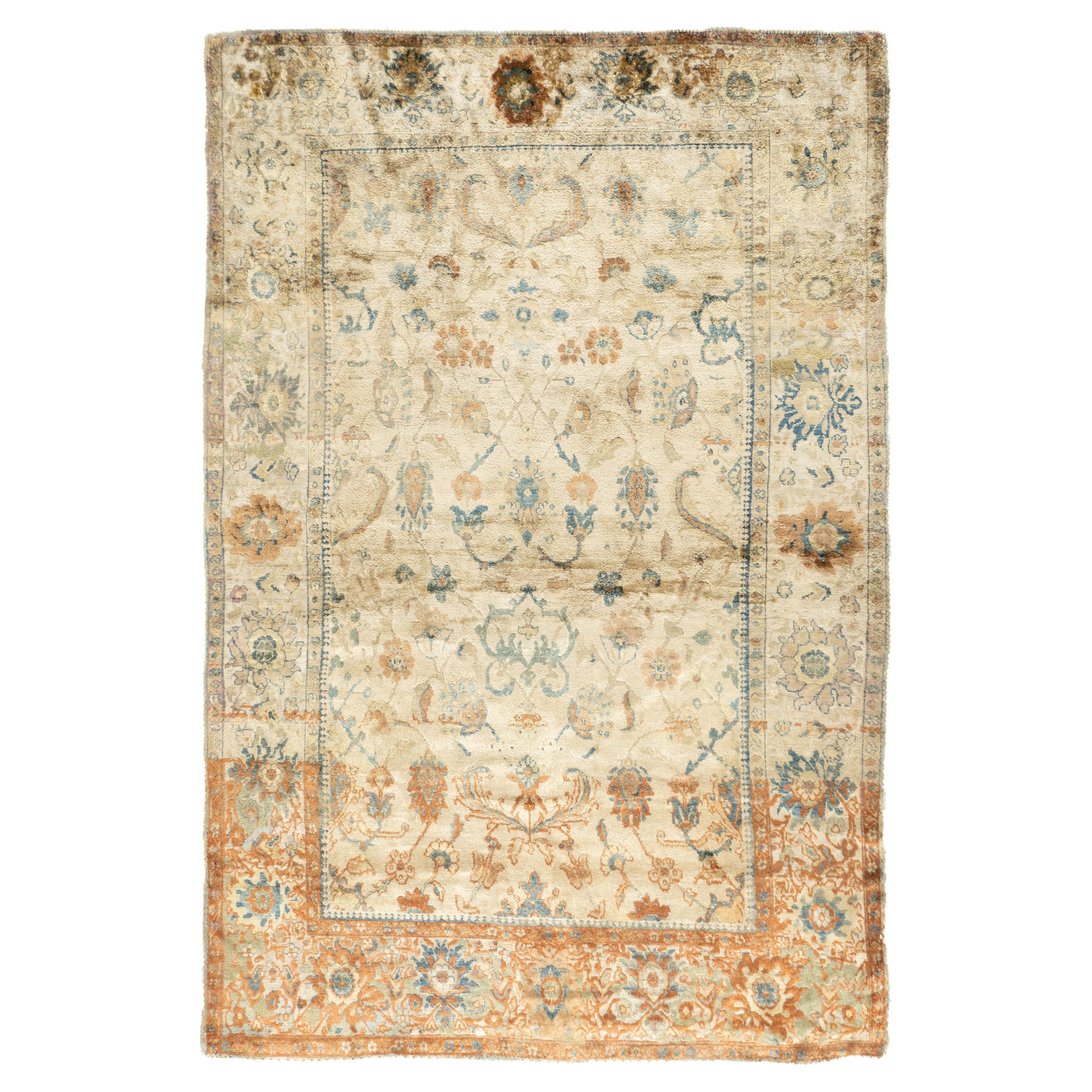Antiker Ziegler Mahal-Teppich aus Seide 4'2'' x 6'6''