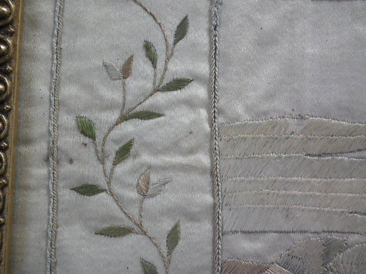 Antique Silkwork Coastal Scene Embroidery 4