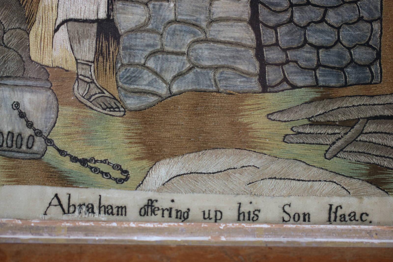 broderie en soie ancienne « Abraham offrant son fils Isaac » en vente 8
