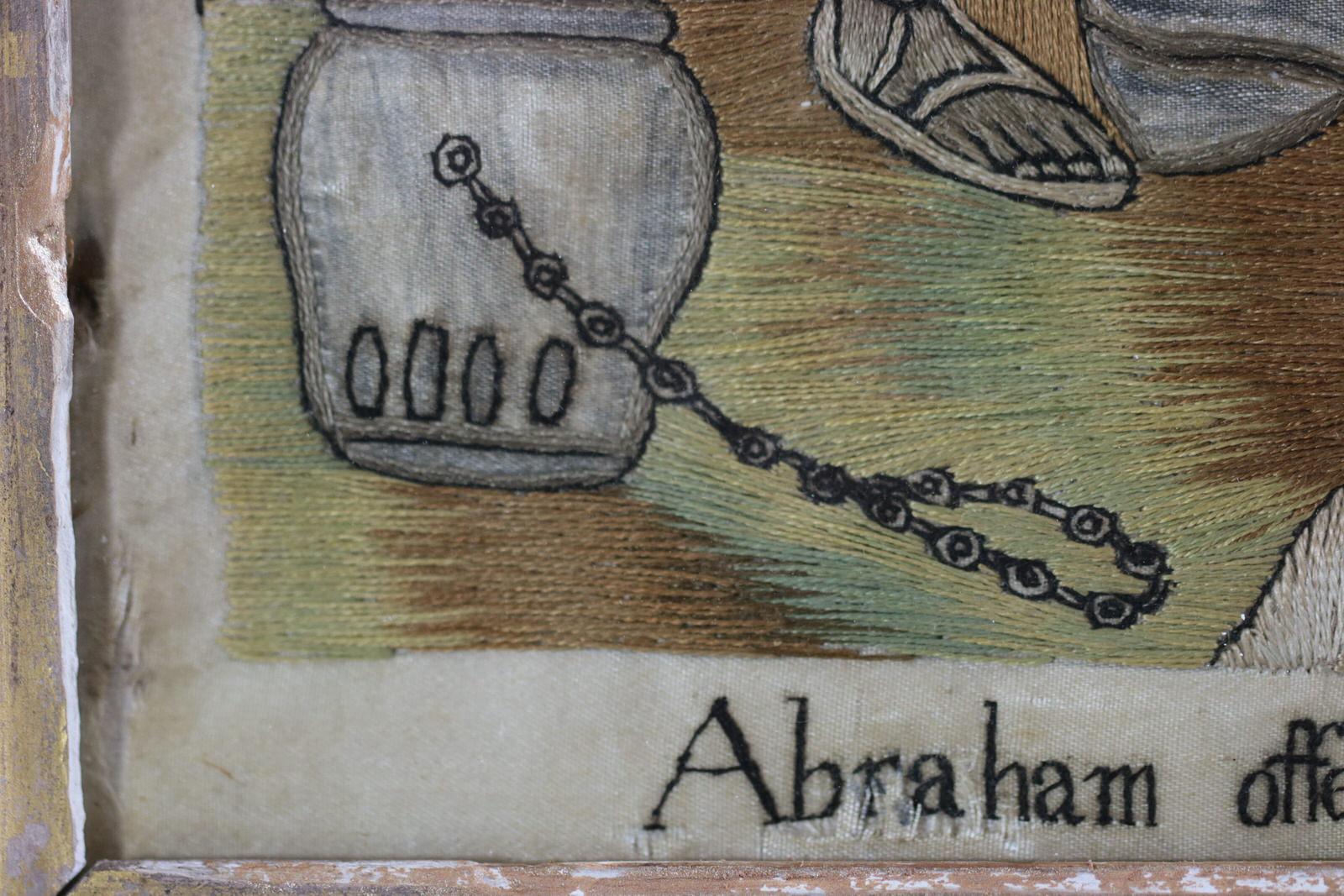 broderie en soie ancienne « Abraham offrant son fils Isaac » en vente 11