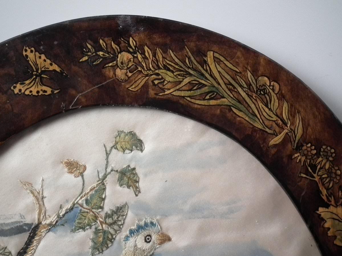 Textile Antique Silkwork Embroidery of a Bird of Paradise