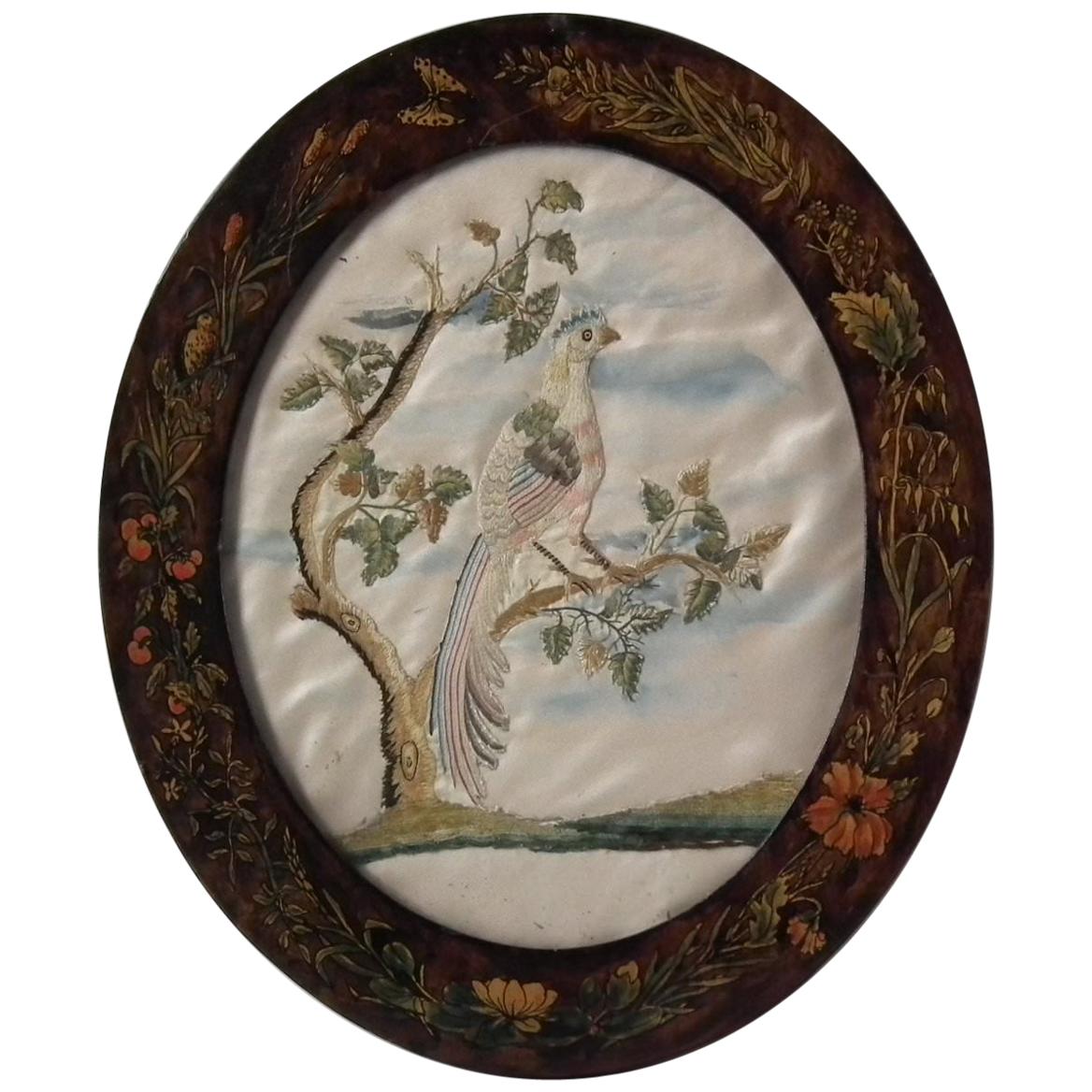 Antique Silkwork Embroidery of a Bird of Paradise