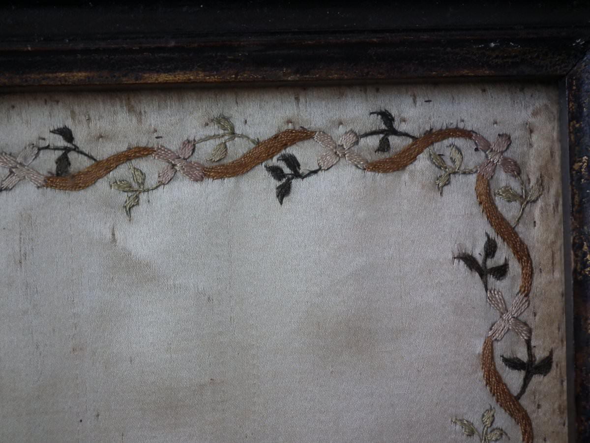 Antique Silkwork Flower Bouquet Embroidery 1