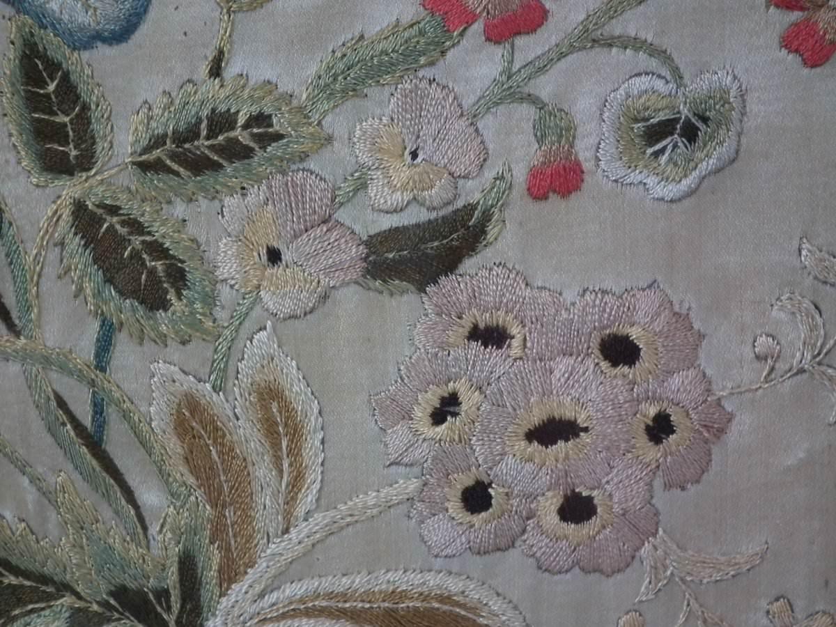 Antique Silkwork Flower Bouquet Embroidery In Fair Condition In Chelmsford, Essex