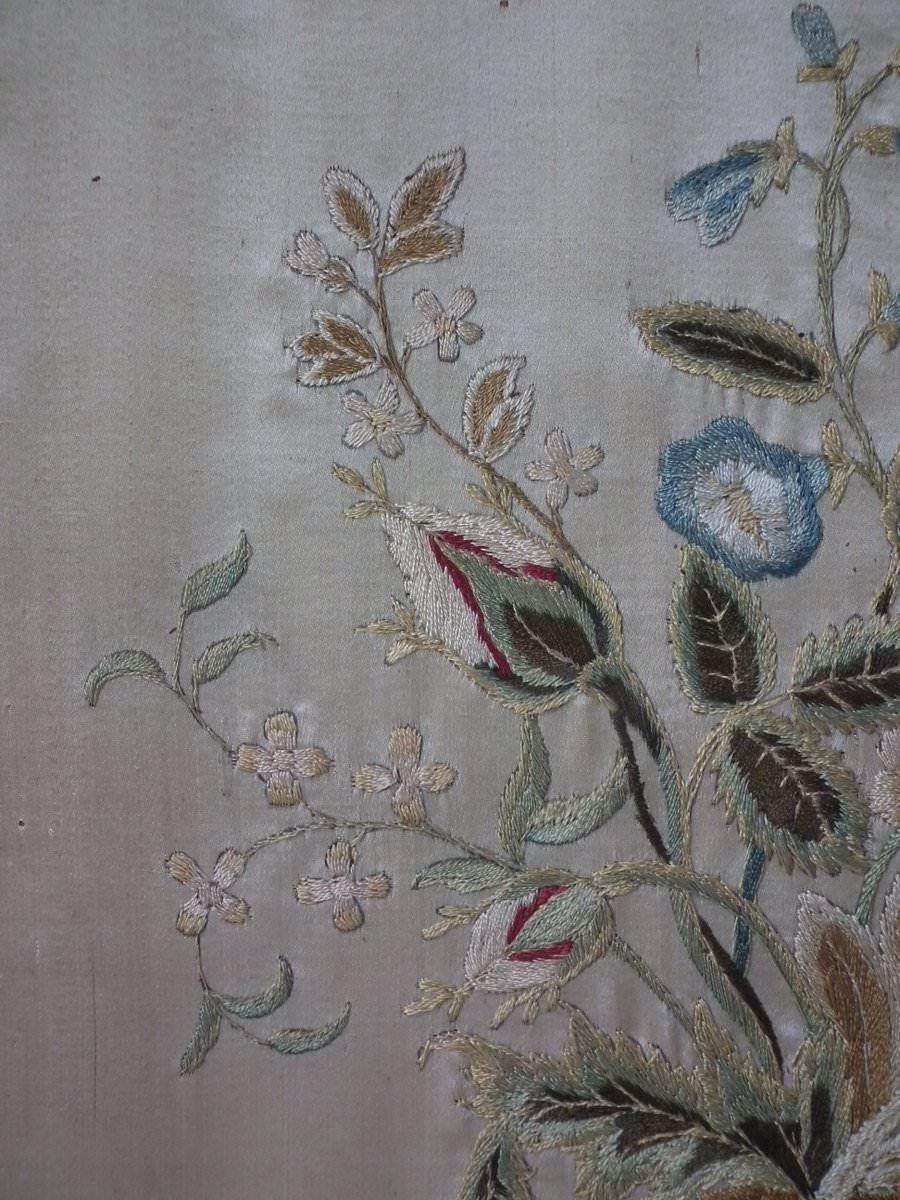 Late 18th Century Antique Silkwork Flower Bouquet Embroidery