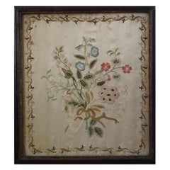 Antique Silkwork Flower Bouquet Embroidery